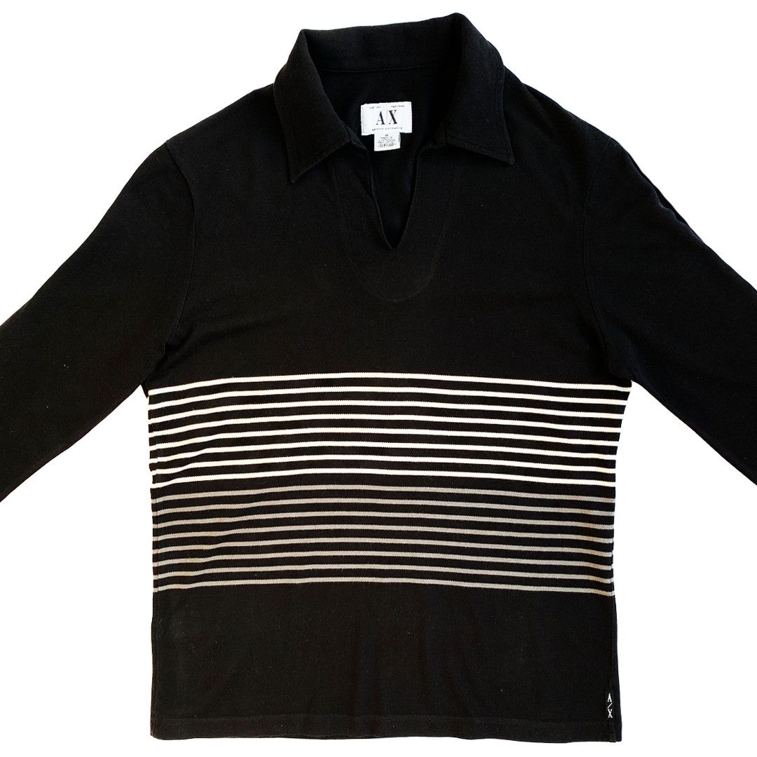 Armarni Exchange - Stripe Long Sleeve Polo - Black - M