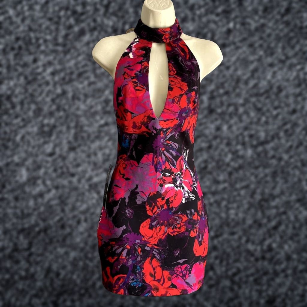Bebe Bebe Floral Mock Neck Mini Dress Larissa Strappy Back XXS Multicolor Size XXS / US 00 / IT 34 - 1 Thumbnail