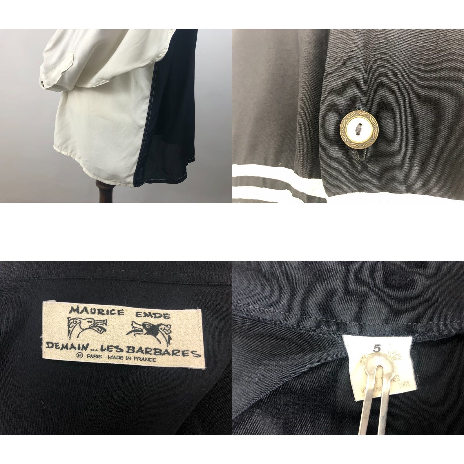Vintage Maurice Emde Shirt Button-Up Men 5 Black Striped Viscose Regular Long Sleeve Collared Fall Spring Summer Weekender-Style Women? Size US S / EU 44-46 / 1 - 8 Thumbnail