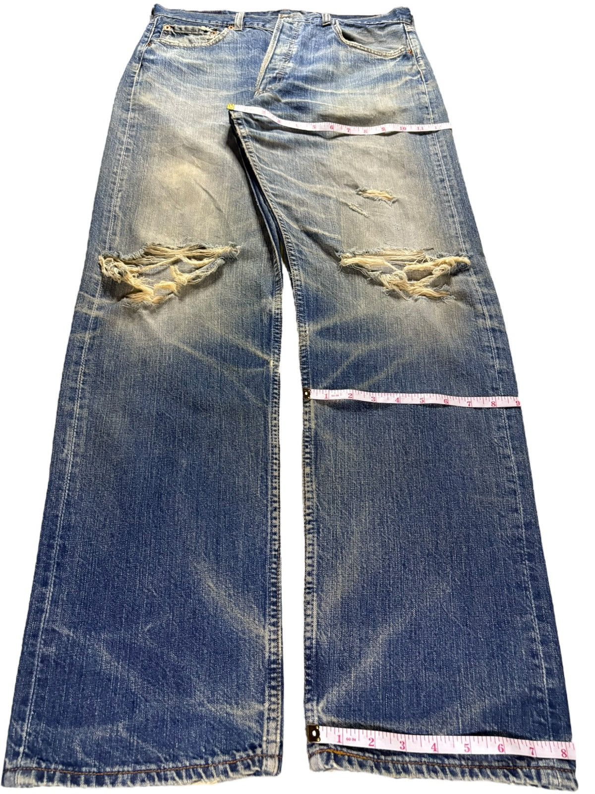 Levi's Vintage 90s Levis 501 Rusty Mud Wash Ripped Loose Jeans Size US 33 - 14 Thumbnail