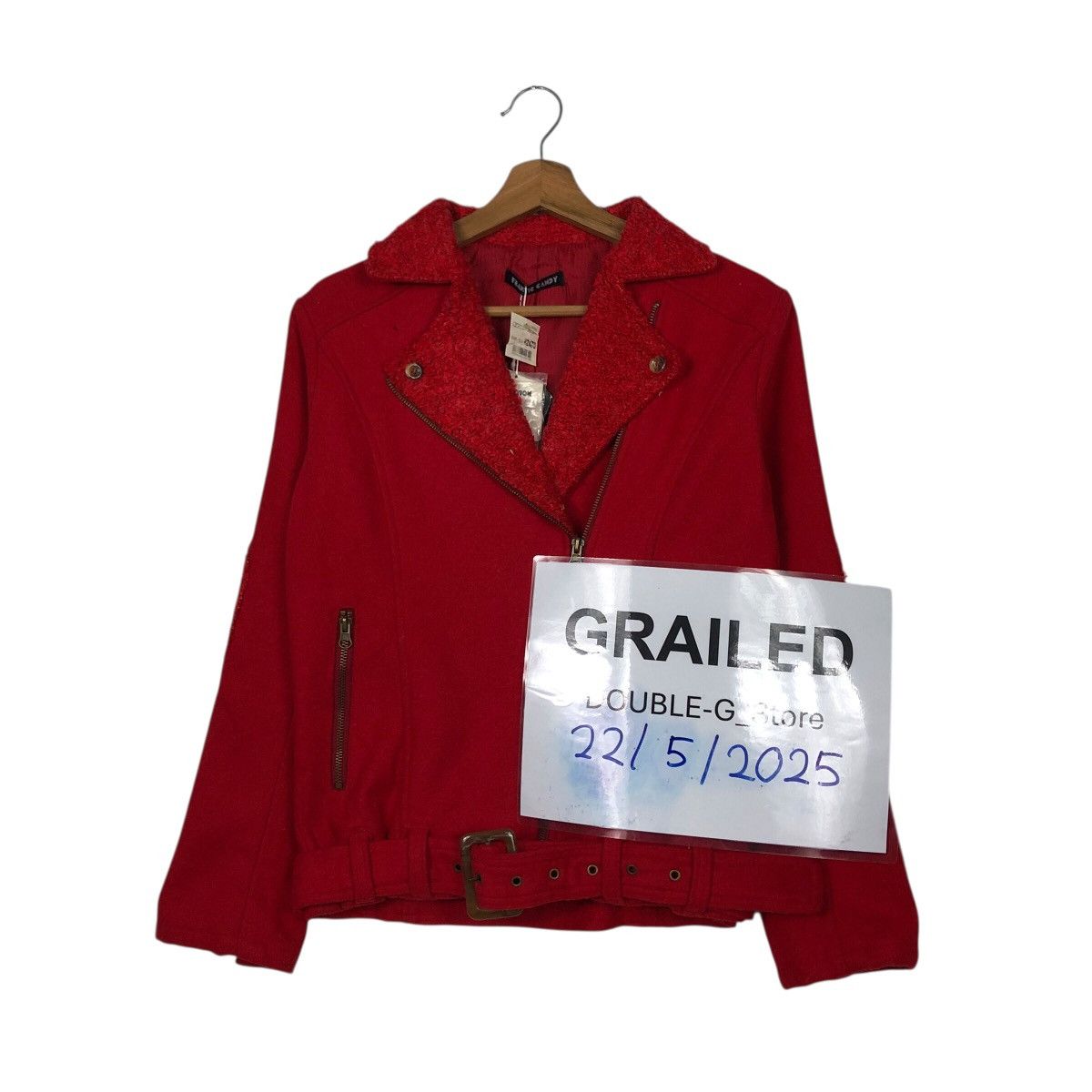 Japanese Brand Frantic Candy Red Wool Moto Jacket with Belt Issey Miyake Size M / US 6-8 / IT 42-44 - 1 Thumbnail