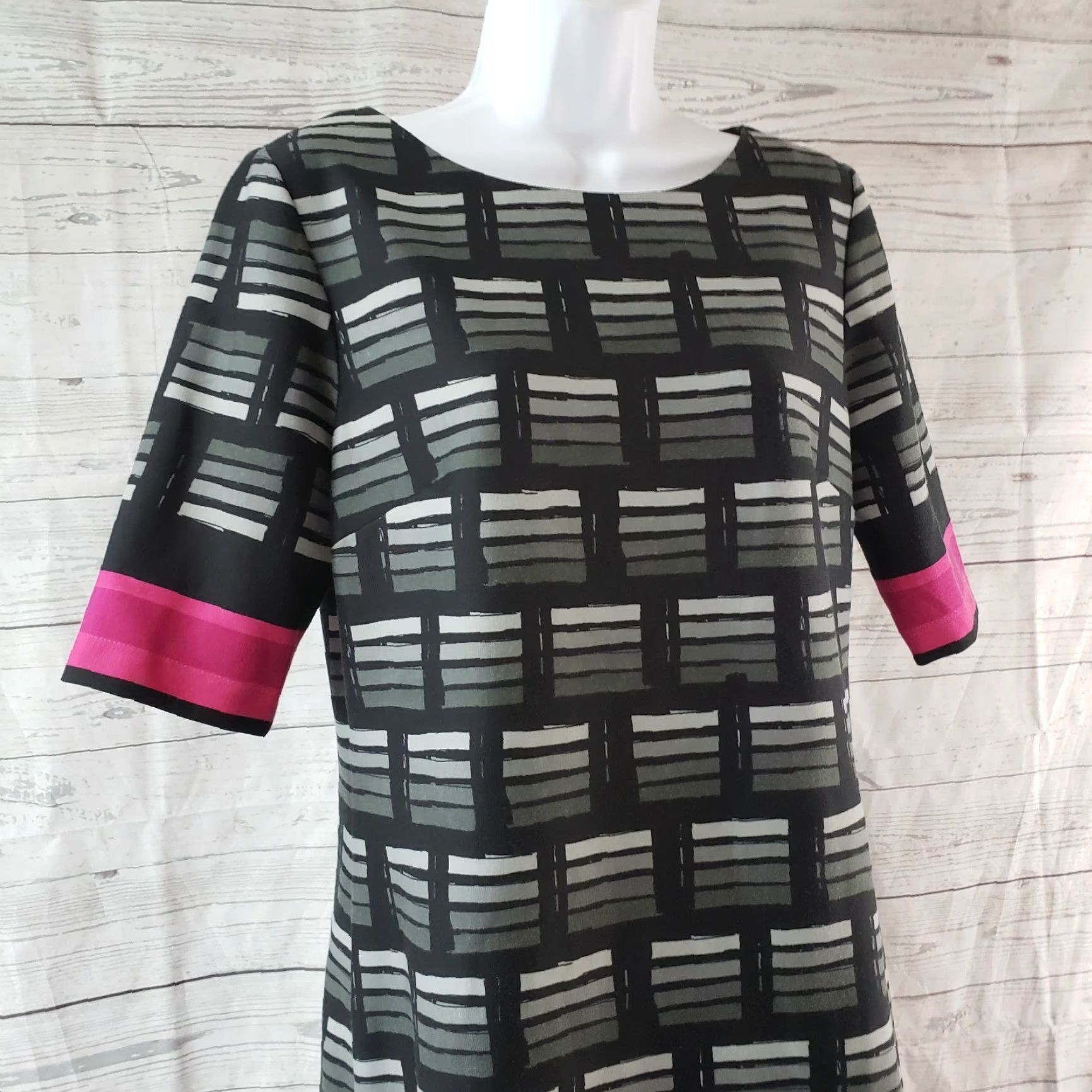 Vintage Eliza J Womens Dress 10P Gray Pink Striped Half Sleeves Exposed Zipper Shirt Dress Womens 10P Size L / US 10 / IT 46 - 2 Thumbnail