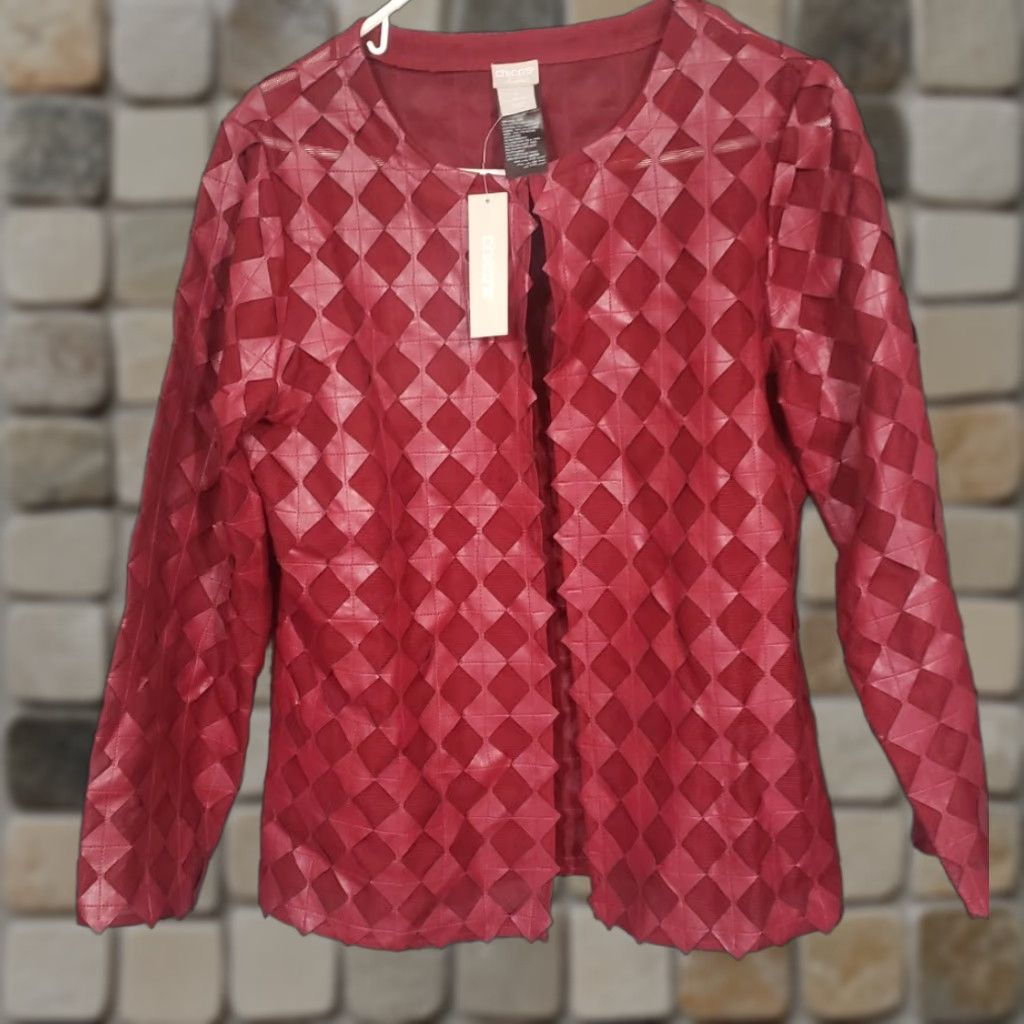 Vintage CHICO'S NWT TRAVELERS JACKET DIAMOND PATTERN Burgundy Mulberry-Red Size 8/10 Petites Womens Shirt/Cardigan Ladies XS- Petite Size M / US 6-8 / IT 42-44 - 1 Thumbnail
