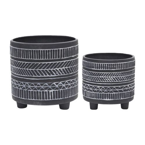 Designer × Homemade S/2 TRIBAL LOOK FOOTED PLANTER 6/8", BLACK Size US L / EU 52-54 / 3 - 2 Thumbnail