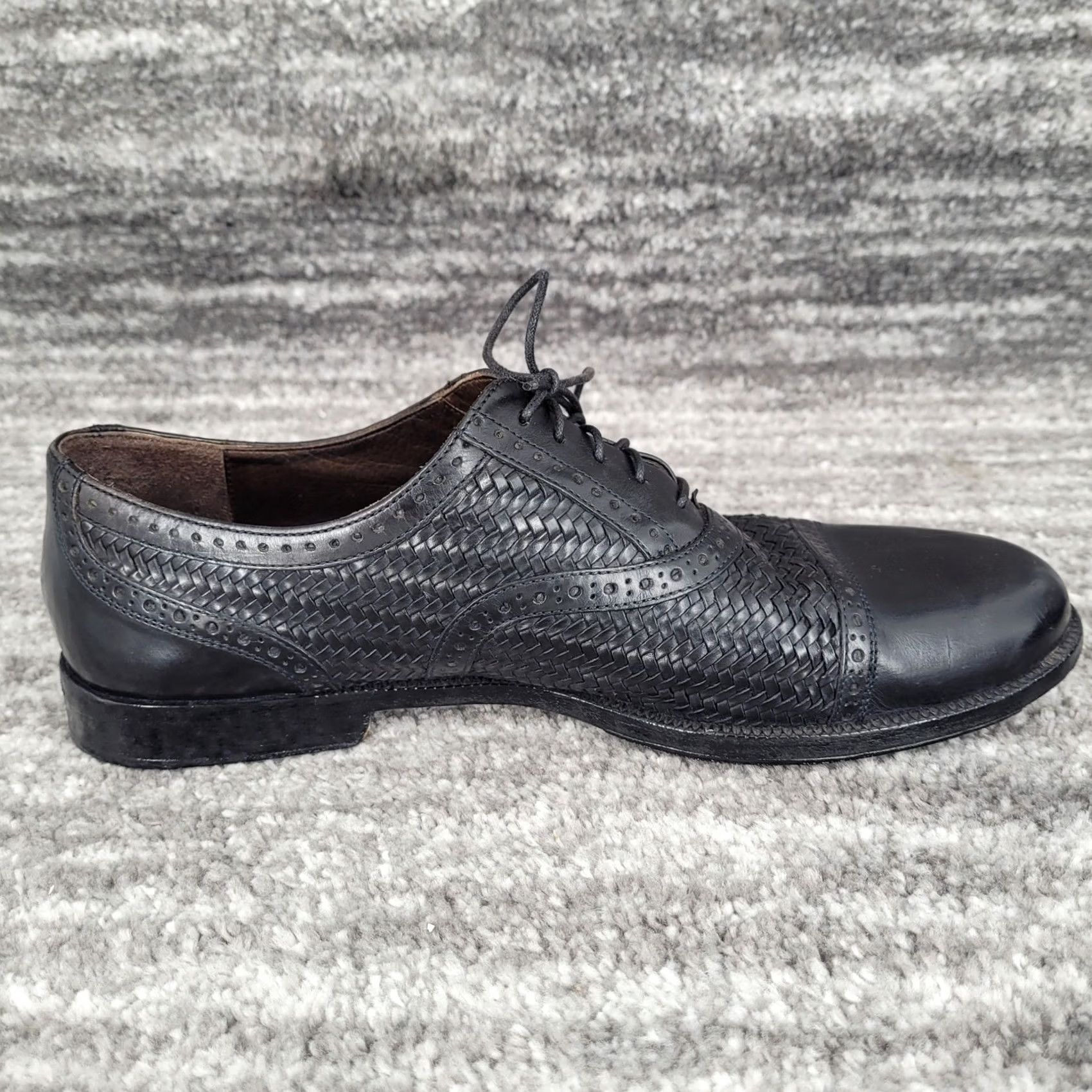 Cole Haan Cole Haan Mens 9.5 M Black Woven Leather Cap Toe Oxford Shoes Italy Size ONE SIZE - 7 Thumbnail