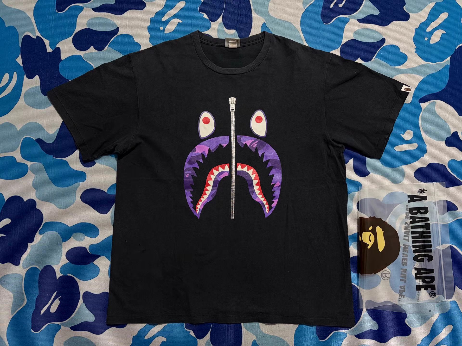 Bape Bape Purple Camo Shark Short Sleeve Tee Size US XXL / EU 58 / 5 - 1 Thumbnail