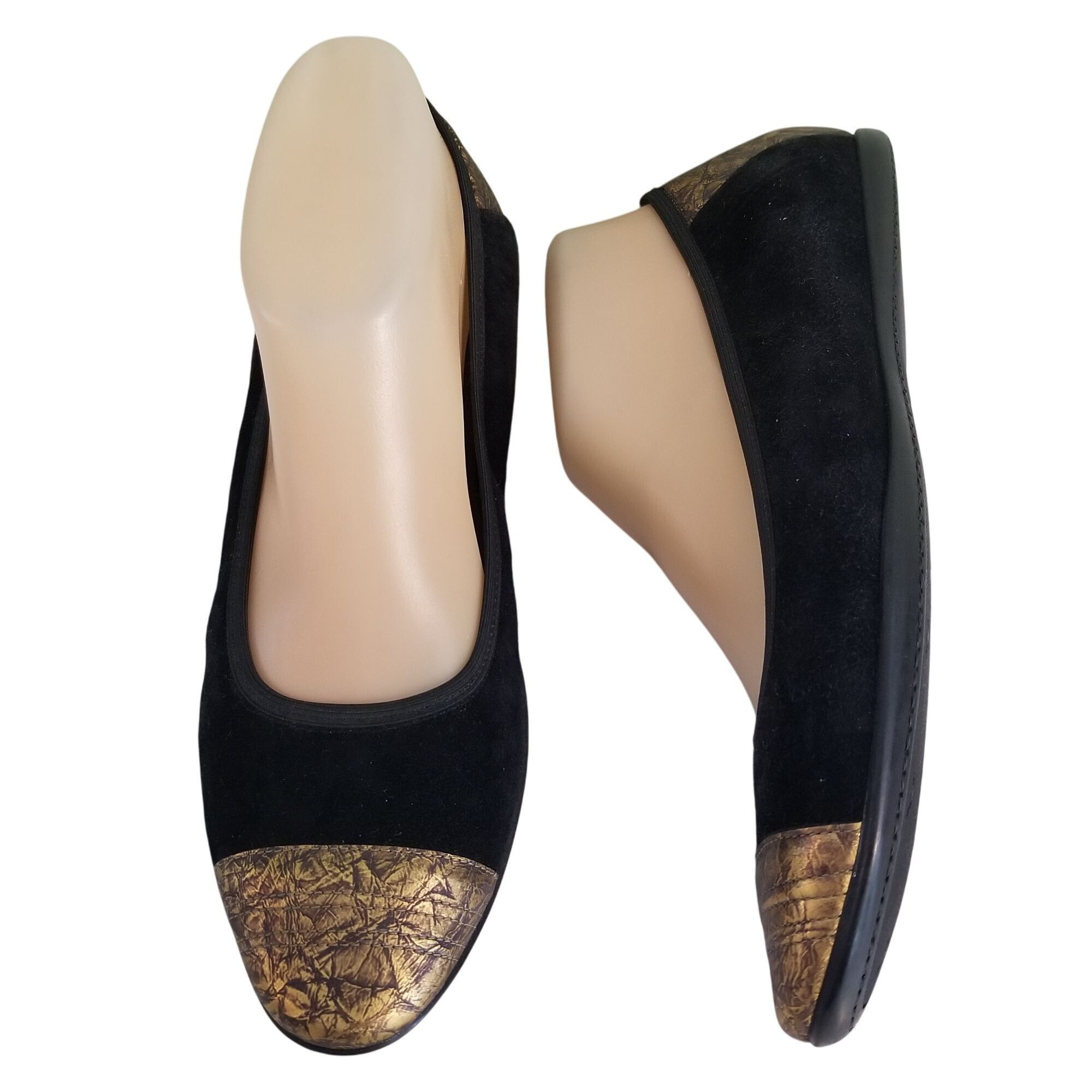 Donald Pliner Donald J Pliner Gold Sparkle Suede Black Suede Smoking Flats Size US 7 / IT 37 - 1 Thumbnail
