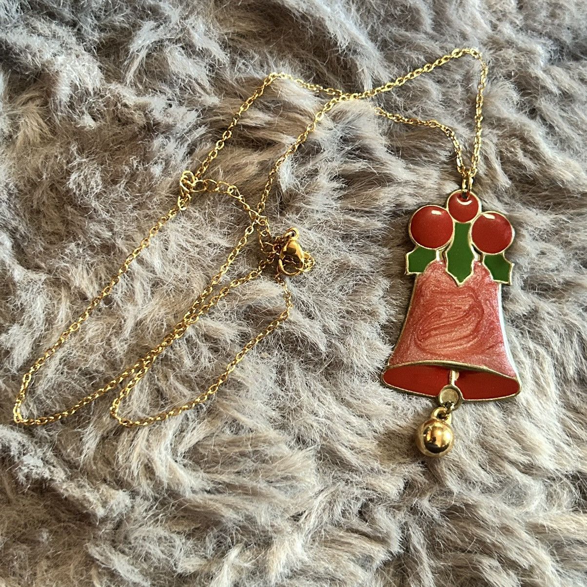 Handmade Handcrafted vintage enamel Christmas bell pendant necklace Size ONE SIZE - 7 Thumbnail