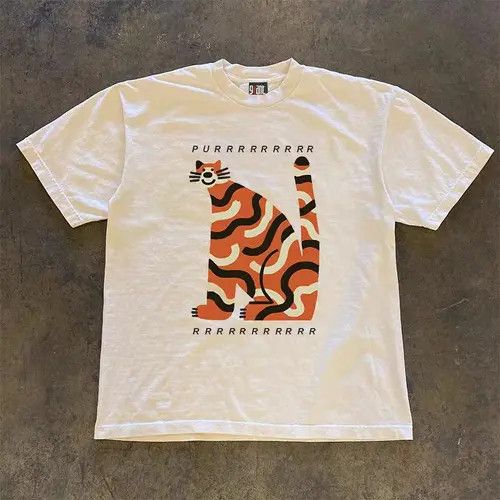 VIBE White Loose Little Tiger Print Short Sleeve T-Shirt Size US M / EU 48-50 / 2 - 3 Thumbnail