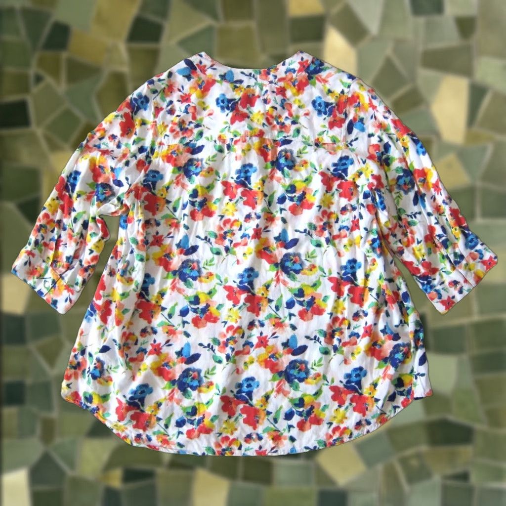 Vintage Woman Within Blouse 3/4 Sleeve M Yellow Floral Tunic Womens Size M / US 6-8 / IT 42-44 - 1 Thumbnail