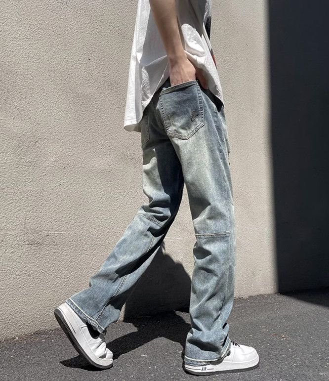 Japanese Brand High street retro blue men's washed distressed casual jeans Size US 32 / EU 48 - 3 Thumbnail