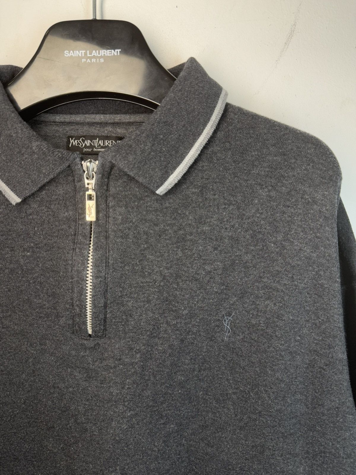 Yves Saint Laurent 90s YSL Sweatshirt 1/4 Quarter Zip Grey Vintage Sweater Size US L / EU 52-54 / 3 - 4 Thumbnail