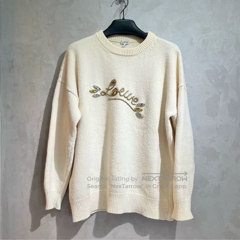 Loewe LOEWE Embroidered rhinestone logo sweater Size L / US 10 / IT 46 - 1 Thumbnail