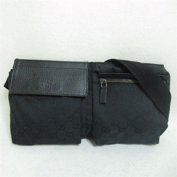 image of Gucci GG Canvas Double Pocket Belt Bag in Black, Women's