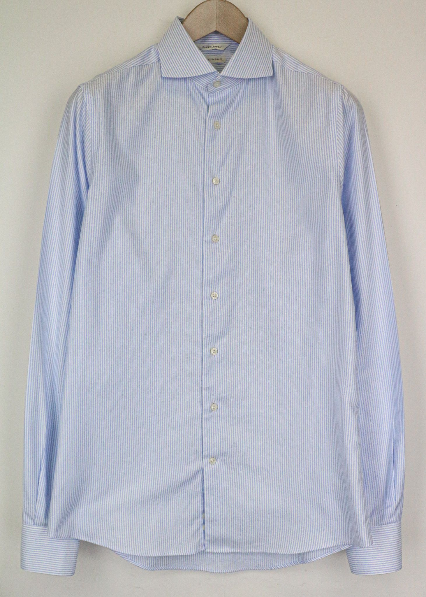 Suitsupply 39L/15 1/2L Extra Slim Blue Cotton Striped Shirt 79188 Size 40L - 1 Thumbnail
