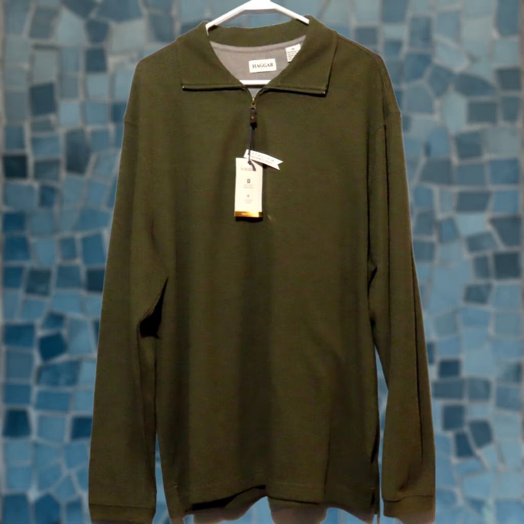 Haggar Haggar Polo Shirt XL Men Dark Green Knit 1/4 Zip Easy Care NWT Solid Rib Long Sleeve Casual Pullover Cotton Blend Ultra Soft Regular Fit Size US XL / EU 56 / 4 - 1 Thumbnail