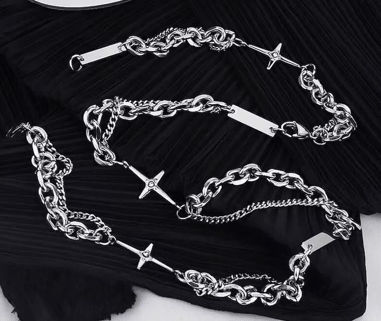Jewelry Fashion punk titanium steel cross layered bracelet chain Size ONE SIZE - 3 Thumbnail