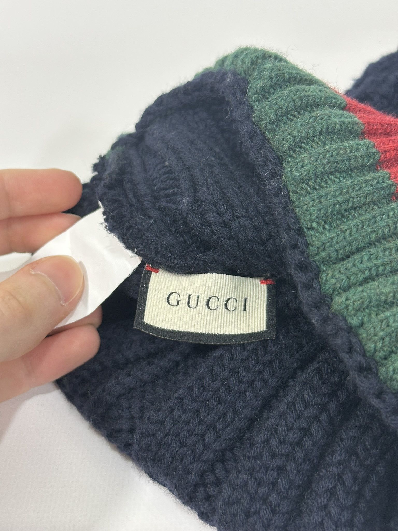 Gucci Gucci Beanie Winter Hat Knit Web Logo Pompom Dark Navy Size ONE SIZE - 7 Thumbnail