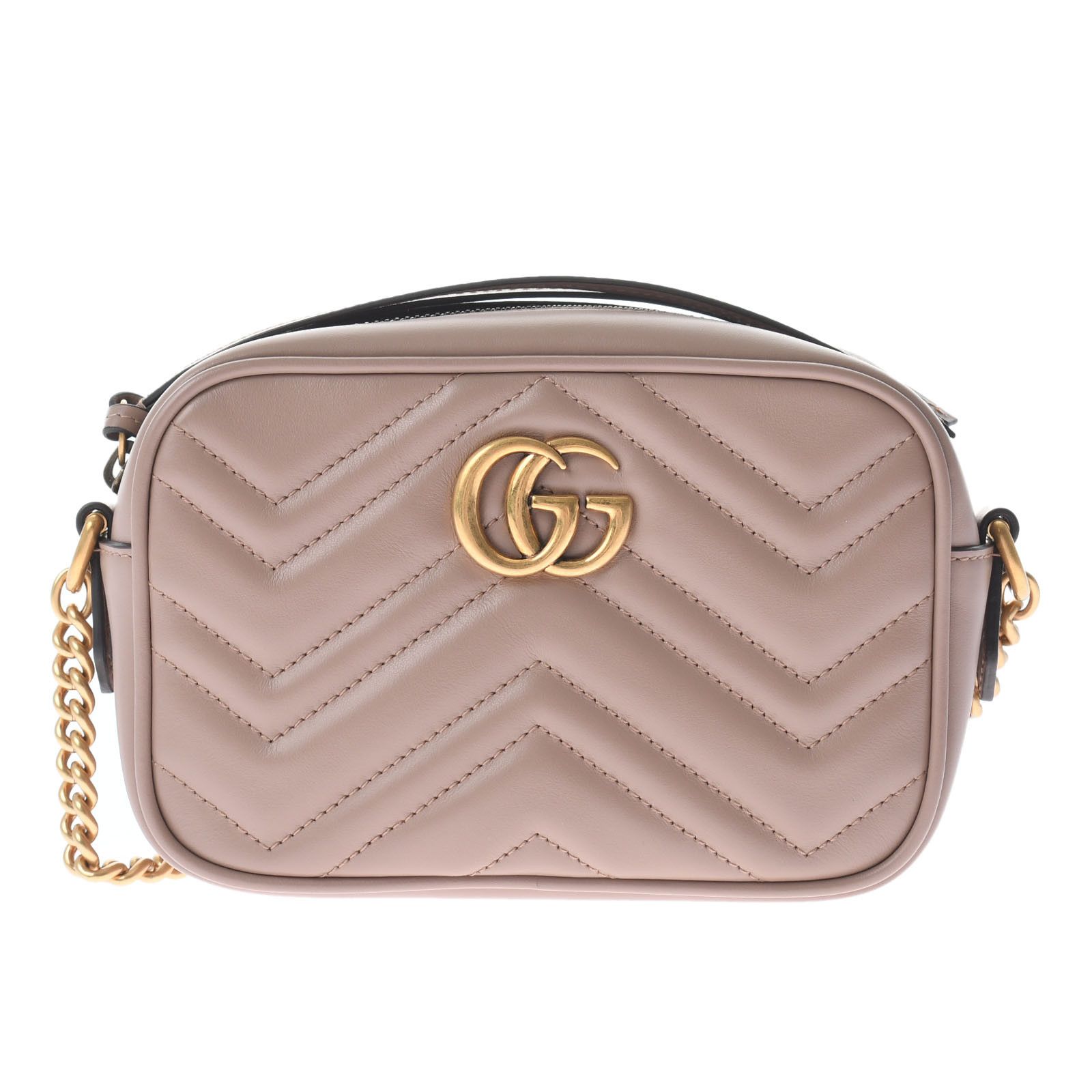Gucci GG Marmont Mini Shoulder Bag Beige Gold Hardware Leather