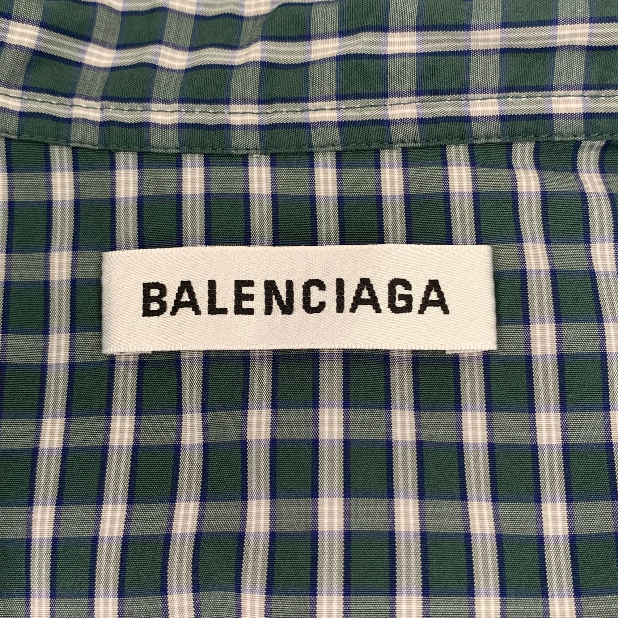 Balenciaga Balenciaga Blue Letter Print Check Cotton Long-Sleeve Shirt Size XS / US 0-2 / IT 36-38 - 2 Thumbnail