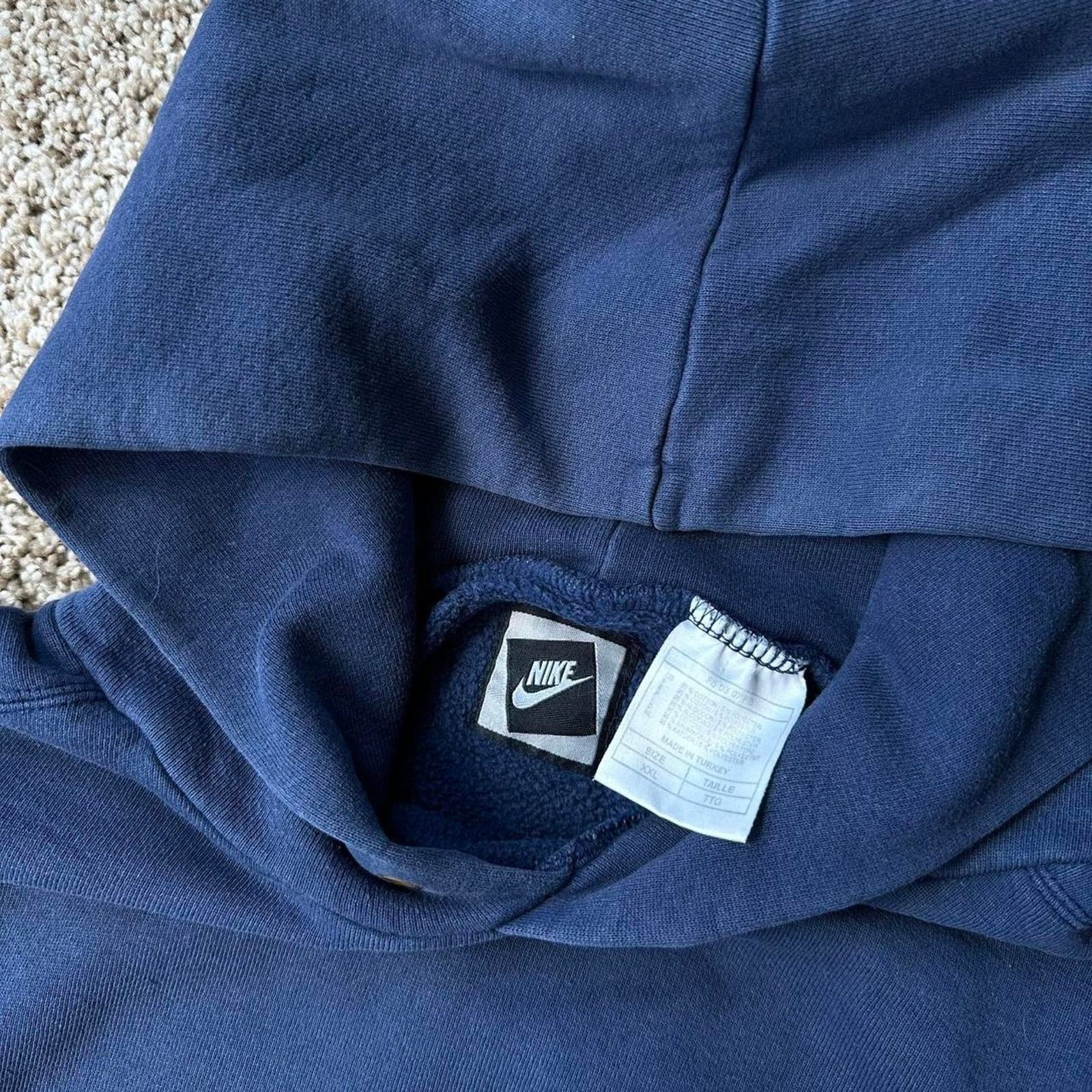 Nike × Vintage Vintage 90s Baggy Nike Check Navy Cotton Hoodie Sweatshirt Size US XXL / EU 58 / 5 - 4 Thumbnail