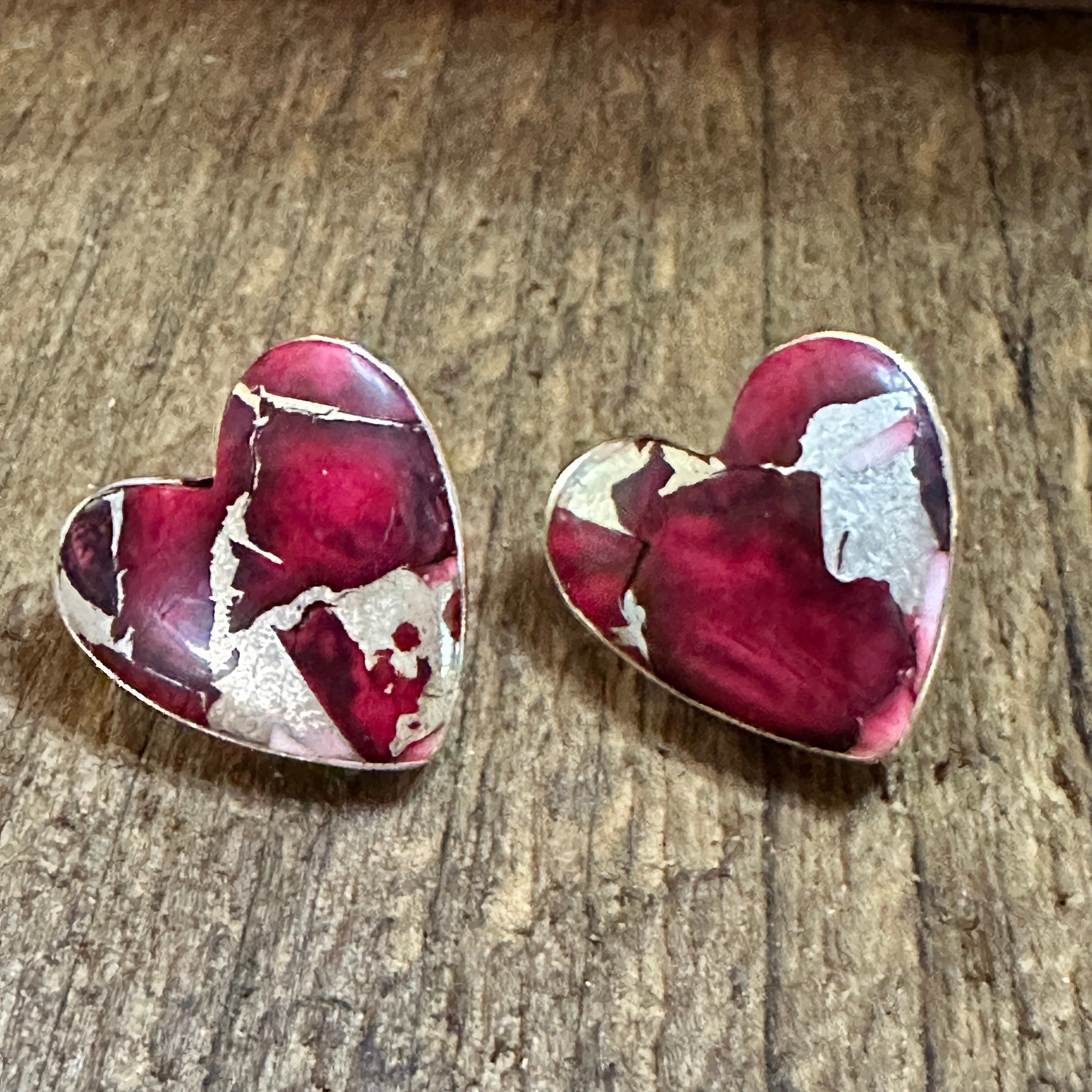 Other Handmade Dahlia Rose Heart Stud Earrings, Natural Stone, The Size ONE SIZE - 1 Thumbnail