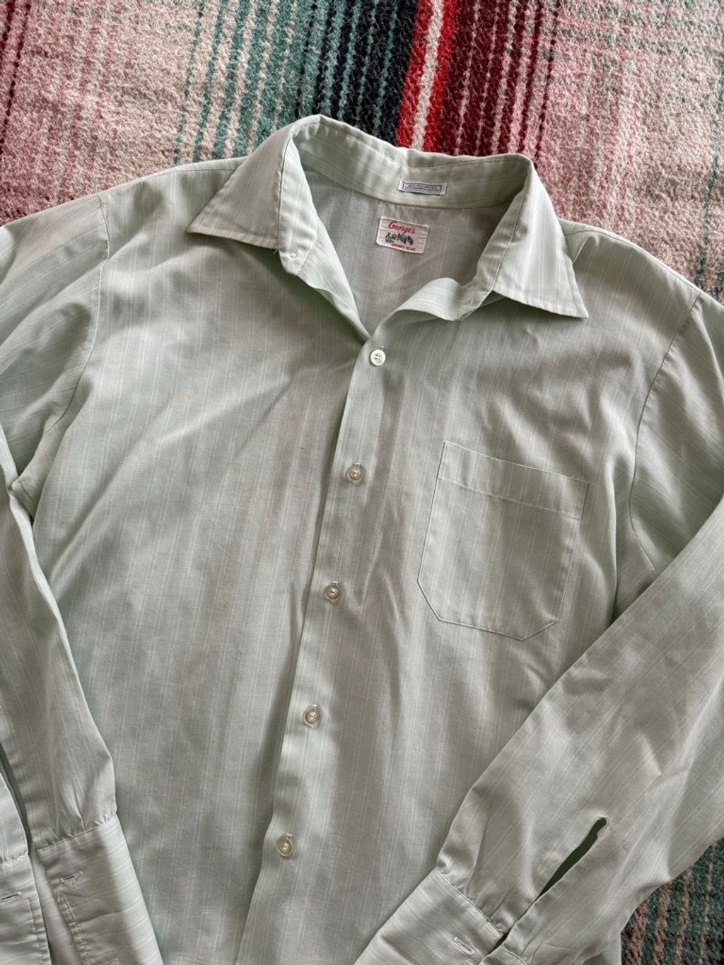 Vintage 60s Mint Green Stripe French Cuff Dress Shirt L Size US L / EU 52-54 / 3 - 2 Thumbnail