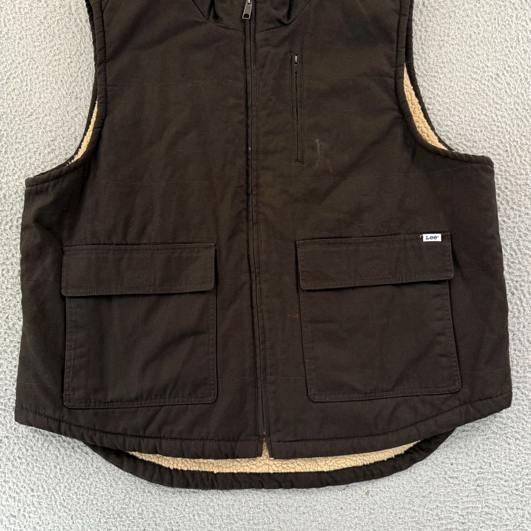 Lee Lee Vest 2XL Brown Canvas Sherpa Lined Full Zip Workwear Casual Outdoor Jacket/Coat, Mens, Regular, 90s Southwestern Western American Theme Size US XXL / EU 58 / 5 - 2 Thumbnail