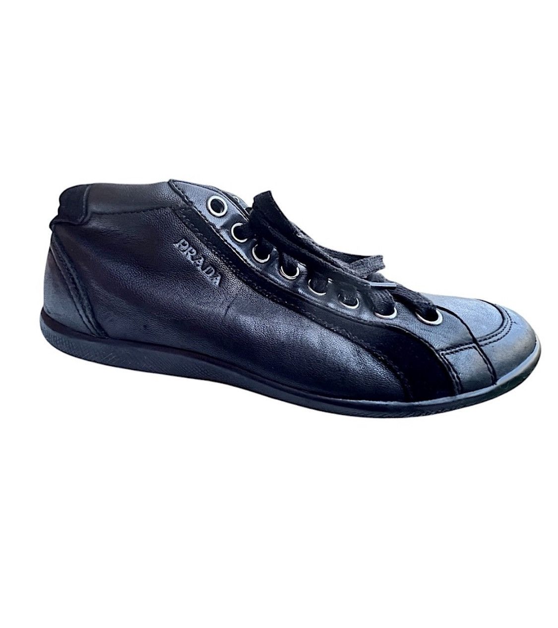 Prada Prada Men's Hightop Black Leather & Suede Sneakers Size 7 Size US 7 / EU 40 - 6 Thumbnail