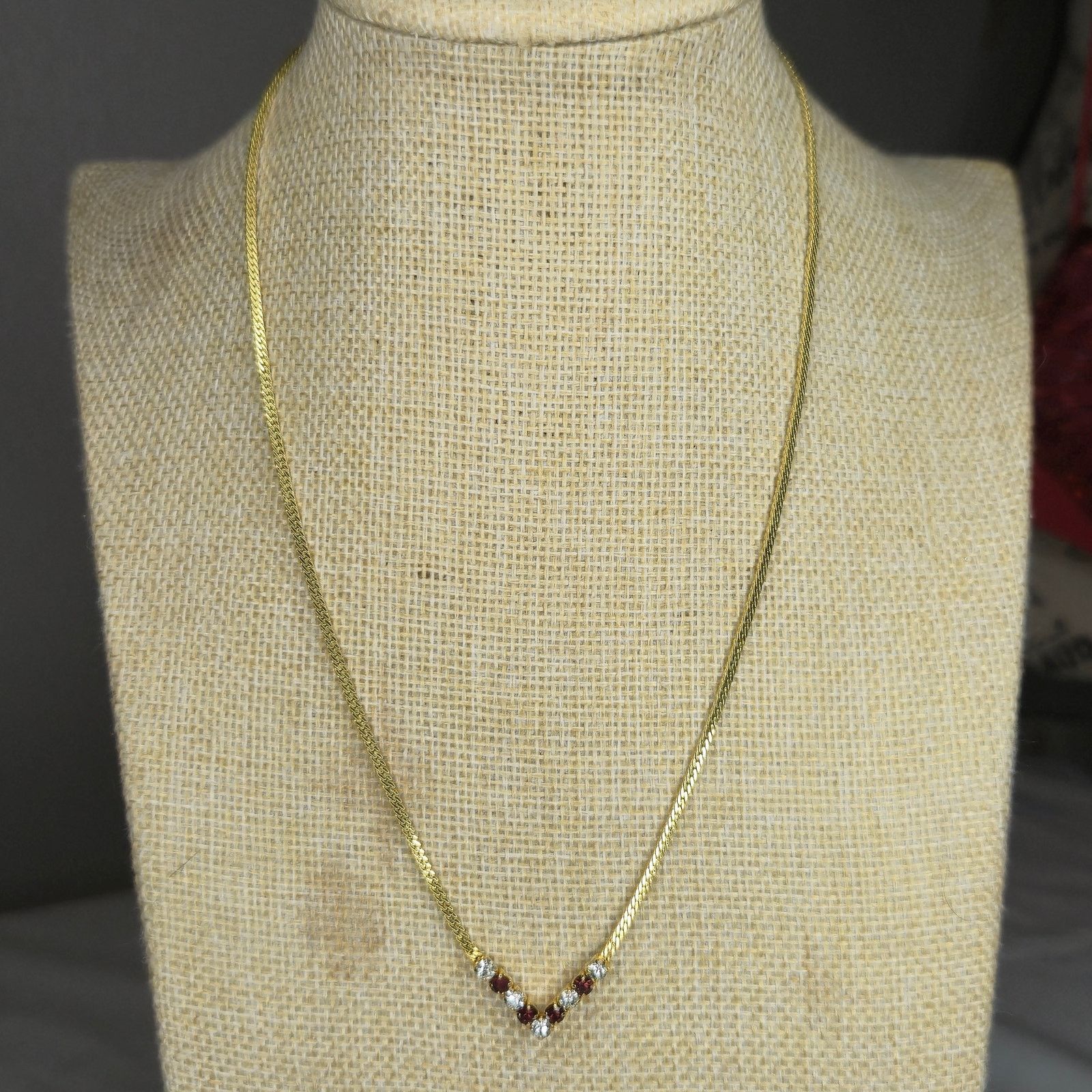 Vintage Vintage Gold Tone Flat Chain Necklaces Faux Sapphire & Ruby Size ONE SIZE - 10 Thumbnail