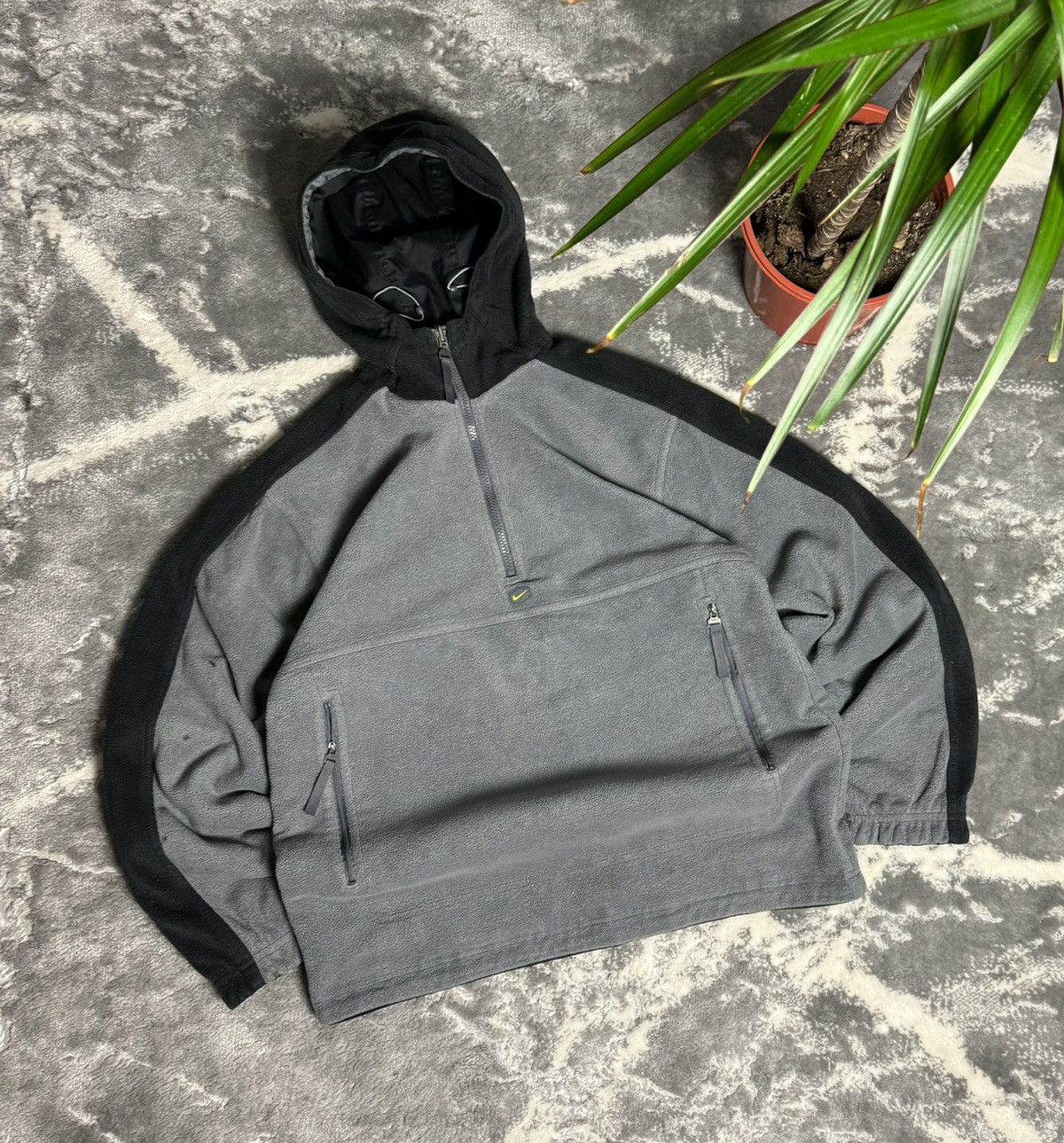 image of 90's Nike Vintage Tn Plus Nylon / Fleece Double Sided Jacket in Black/Grey, Men's (Size Small)