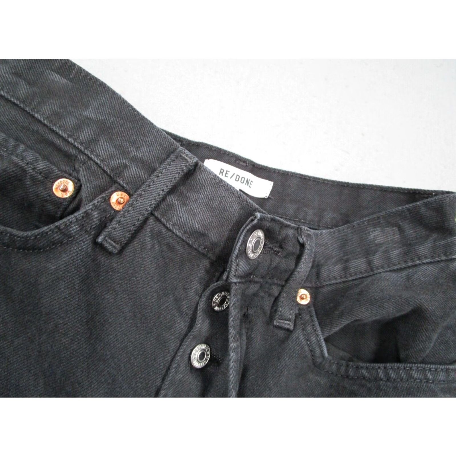 RE/DONE RE/DONE Jeans Women 24 Black Stove Pipe Button Fly Cropped Denim 27 Inseam 5-Pocket Stretch Size 42" / US 20 - 4 Thumbnail