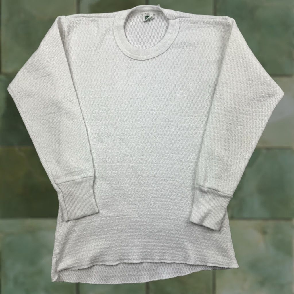 Hanes VINTAGE Hanes Thermal Knit T-Shirt Mens Small White 70s USA Crew Neck Long Sleeve Slim Size US S / EU 44-46 / 1 - 1 Thumbnail