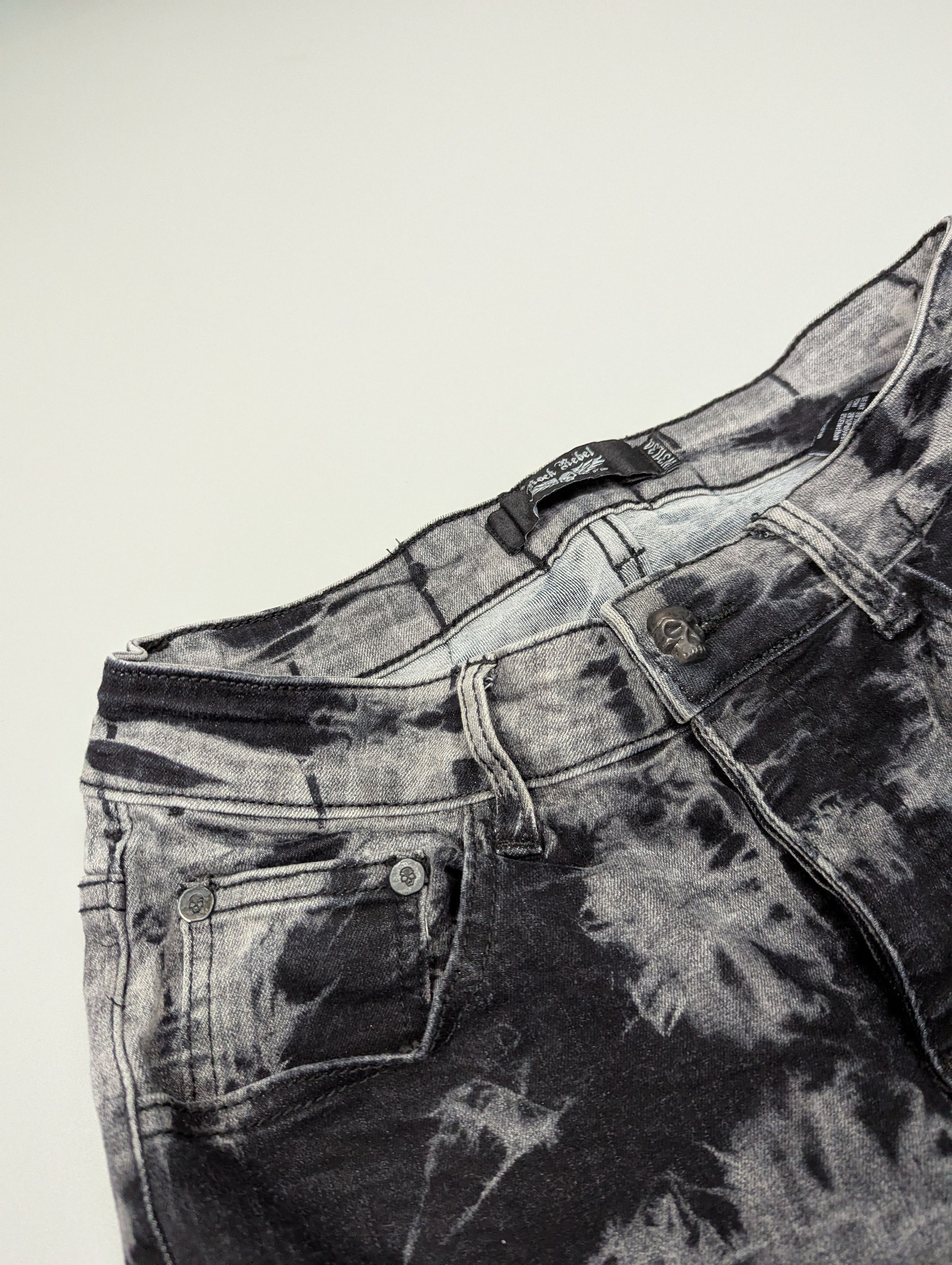 Hysteric Glamour ROCK REBEL Distressed Black/Gray Skinny Jeans With Skulls Size US 31 - 5 Thumbnail