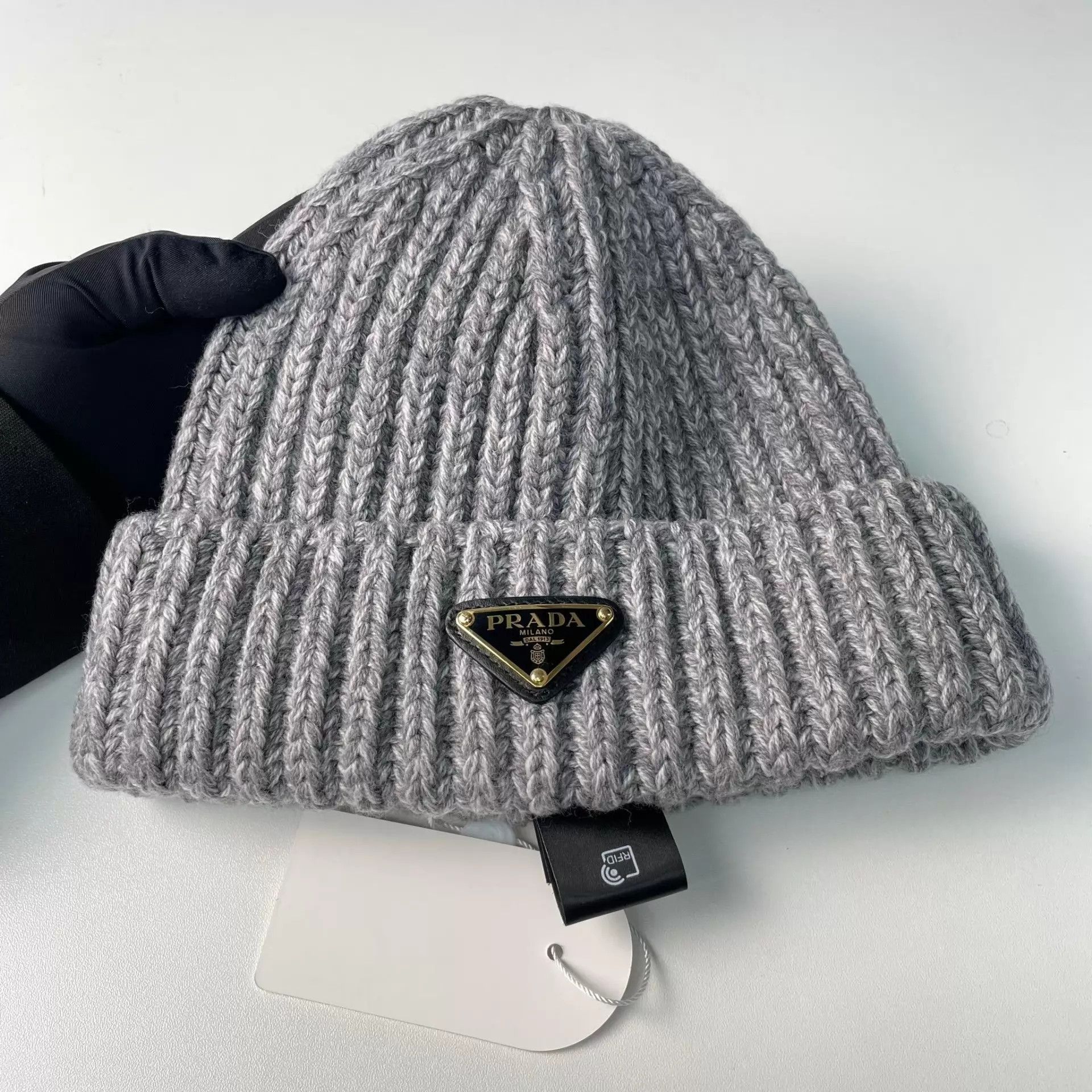 Prada Prada Gray Knit Beanie Size ONE SIZE - 1 Thumbnail