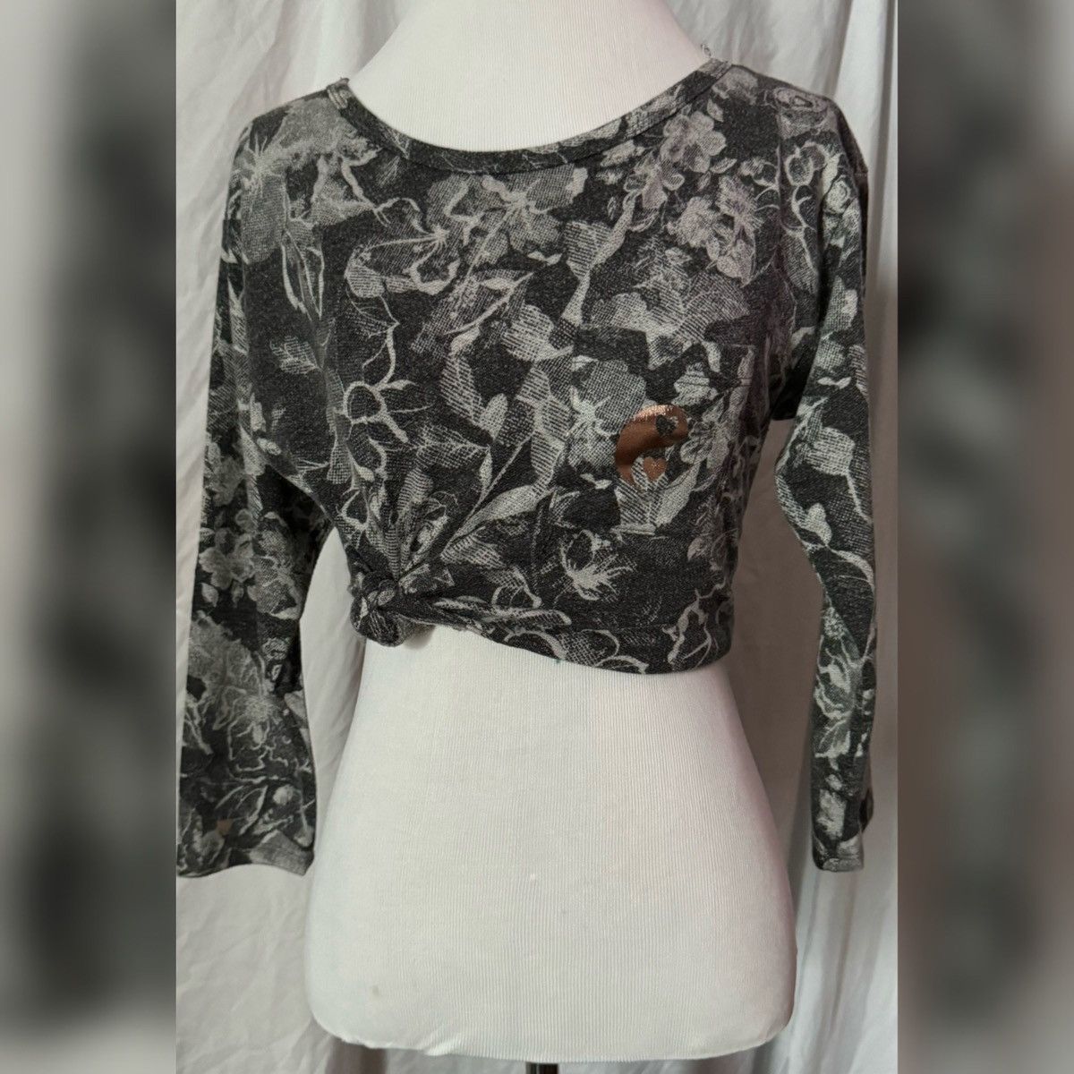 Vintage Y2K, Floral, Monochrome, Ying Yang, Cropped, Knit 3/4 Sleeve Size S / US 4 / IT 40 - 8 Thumbnail