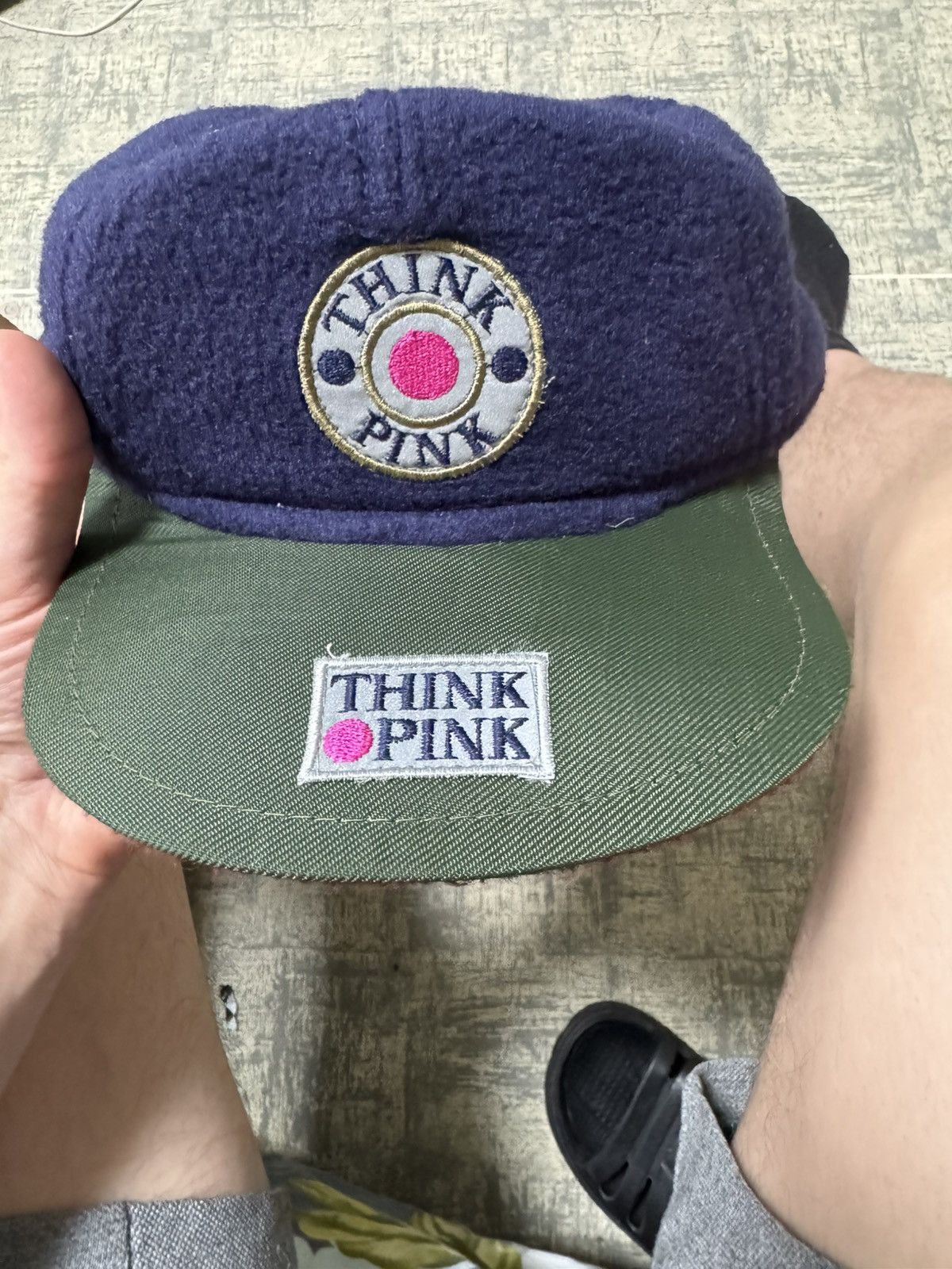 Japanese Brand × Vintage Vintage 80s Think Pink Cap Fleece Polartec Size ONE SIZE - 1 Thumbnail