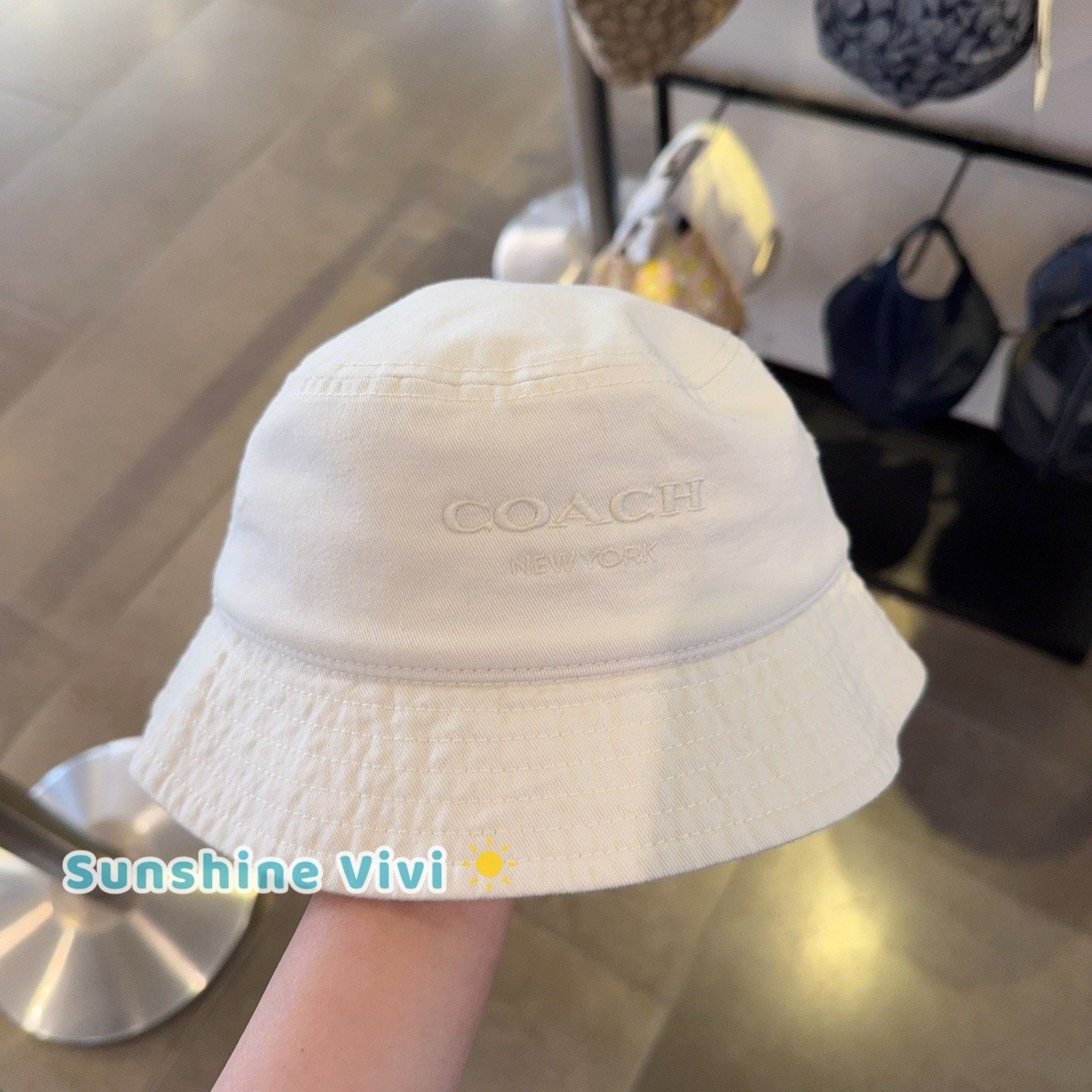 Coach NWT COACH Cap Denim Bucket Hat Cotton CH403 Chalk Xs/s Size ONE SIZE - 1 Thumbnail