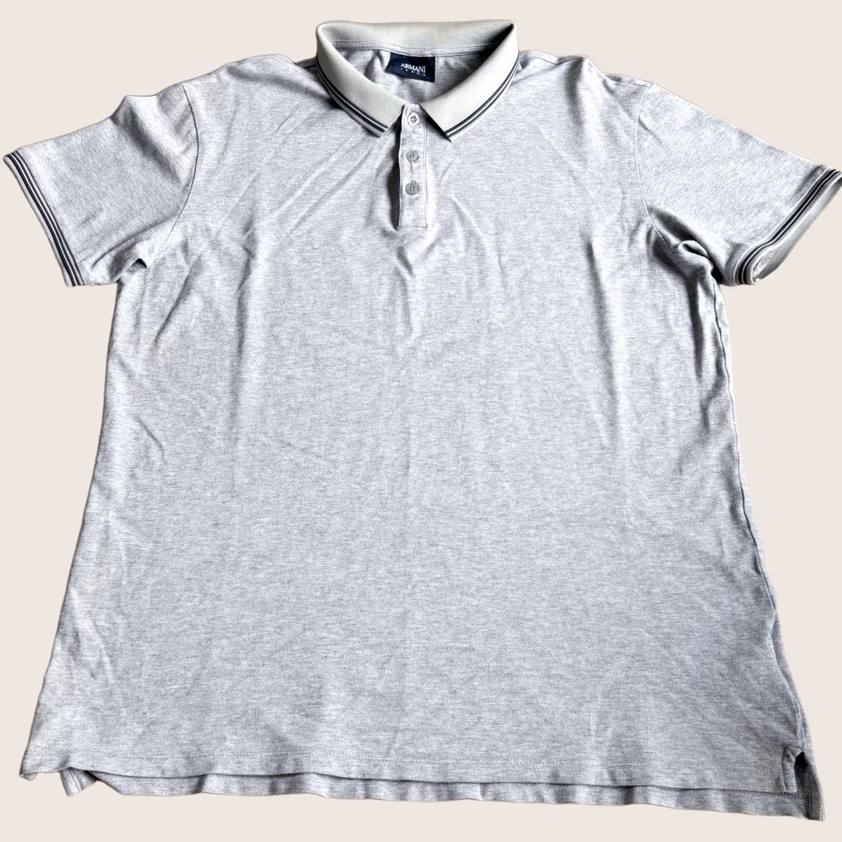 Vintage Armani Jeans Polo Shirt XL Mens Grey Stretch Material Fitted Top Short Sleeve Collared Size US XL / EU 56 / 4 - 1 Thumbnail