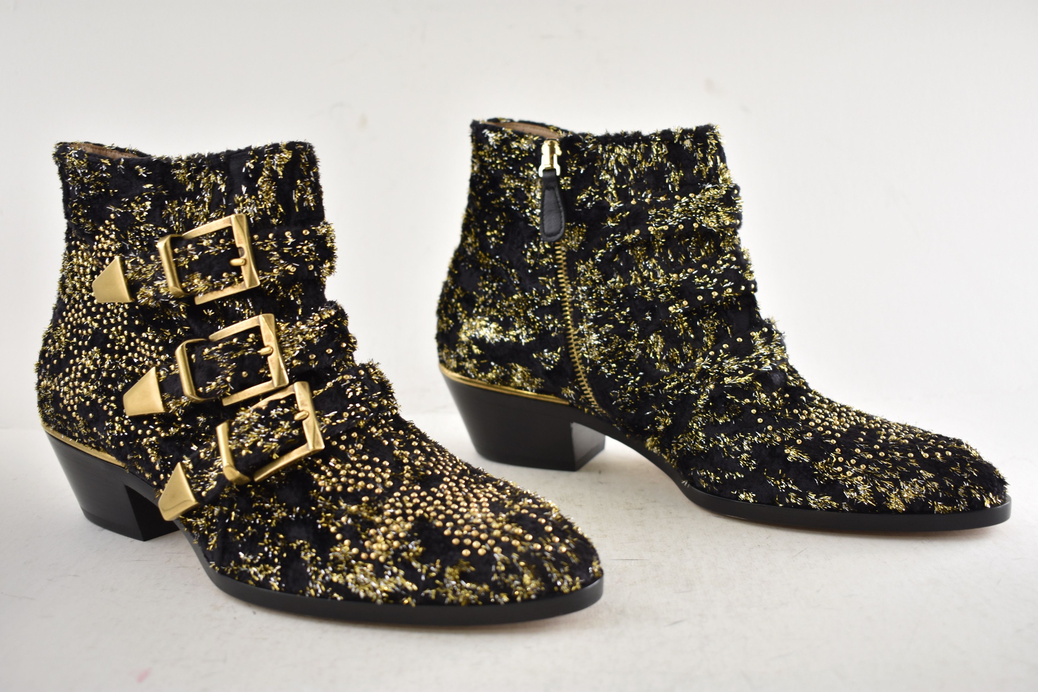 Chloe Chloe Suzanna Gold Velvet Studded Short Ankle Heel Bootie 37 Size US 7 / IT 37 - 2 Thumbnail
