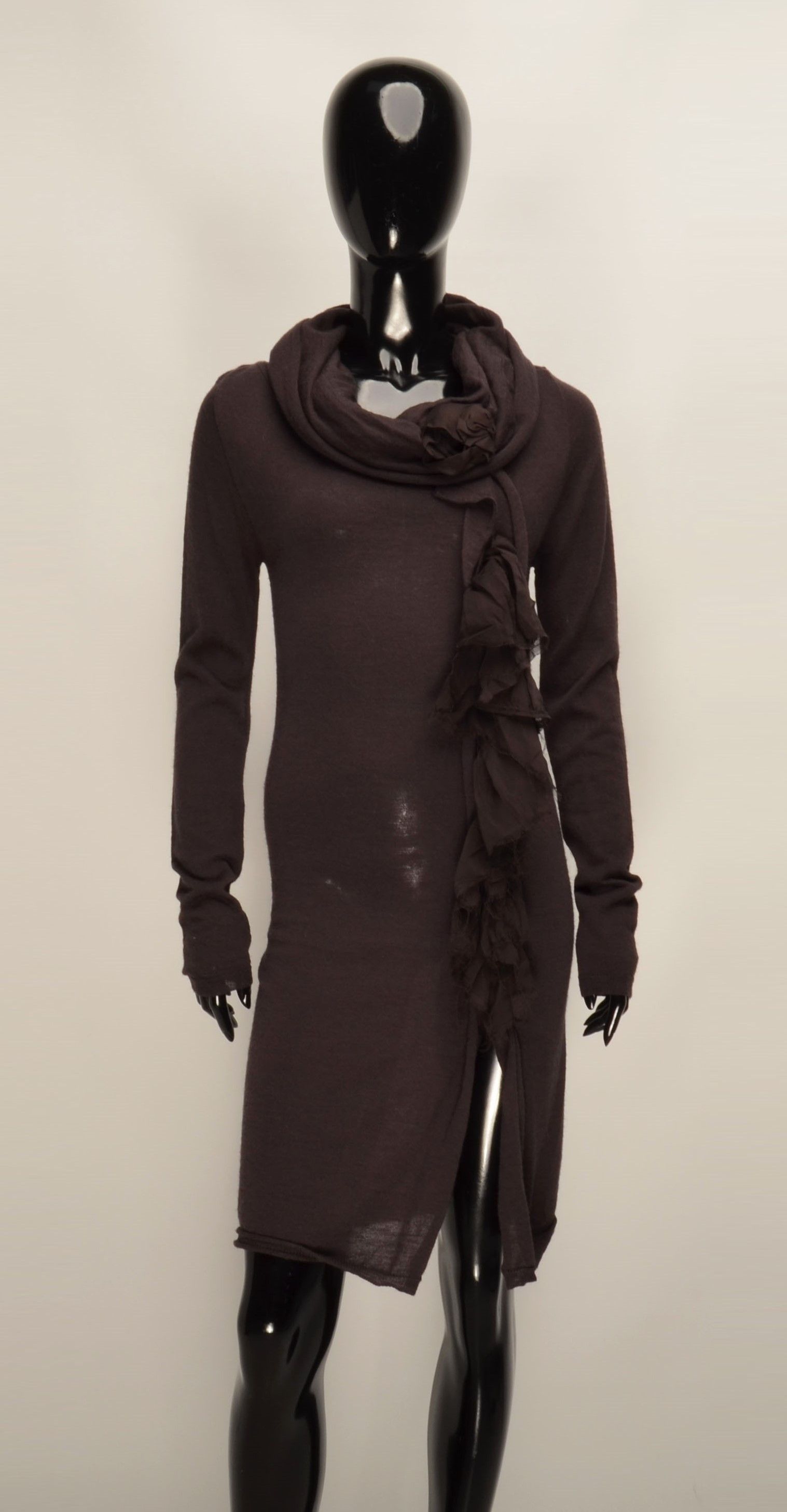 Other Kaos Dark Brown Knit Long Sleeve Dress with Ruffle Scarf Size M / US 6-8 / IT 42-44 - 1 Thumbnail