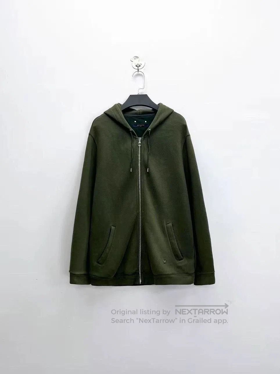 Louis Vuitton Olive Green Logo Zip Hoodie.