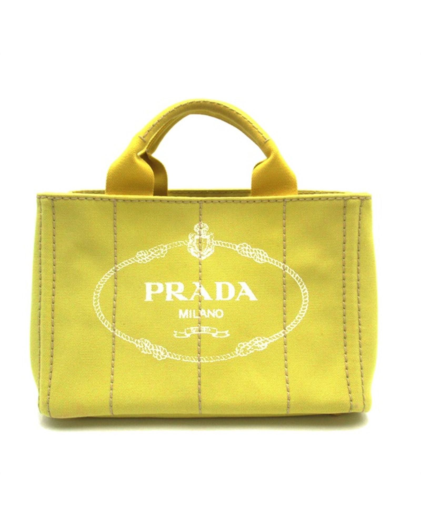 image of Prada Yellow Canapa Logo Handbag In Ab Condition, Women's