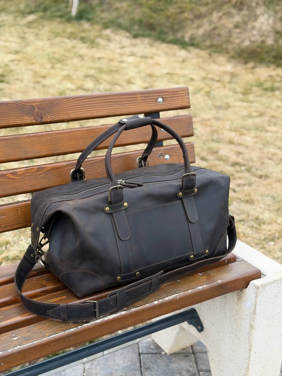 Other Genuine vintage leather travel bag. Duffel Bag. Handmade. Size ONE SIZE - 2 Thumbnail