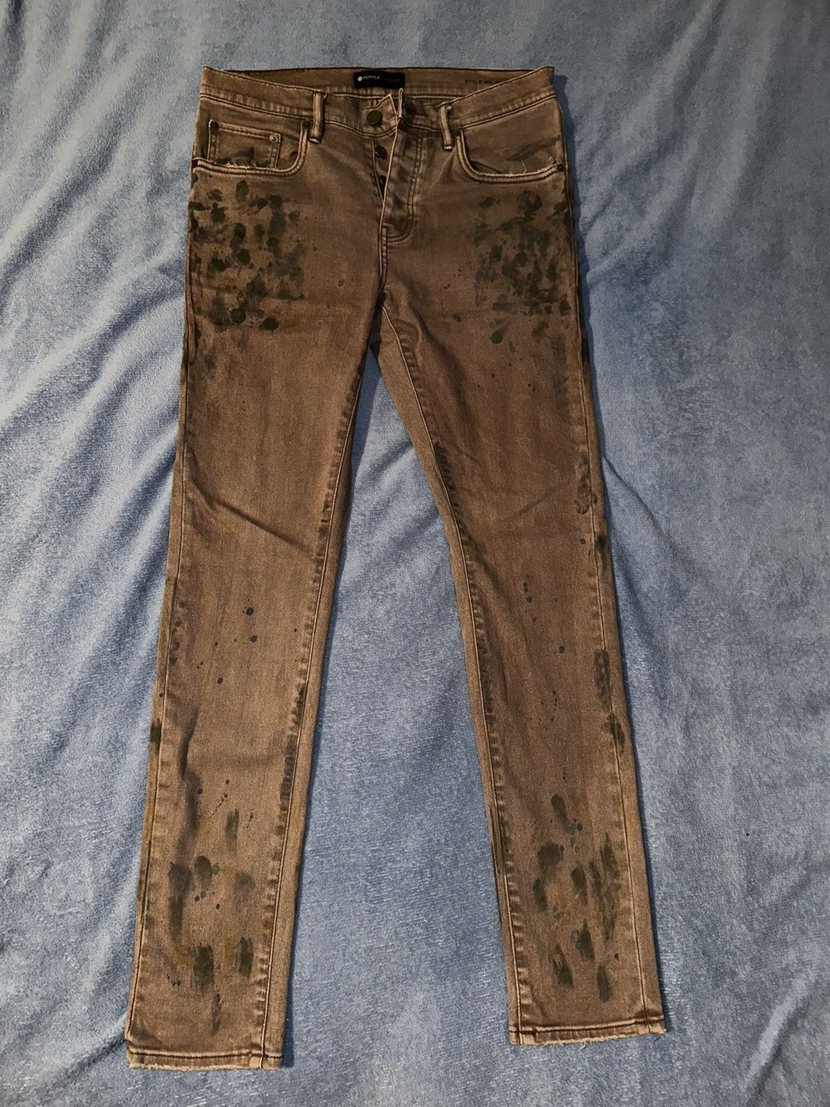 image of Purple Brand Overdyed Sepia Brown Paint Jeans, Men's (Size 32)