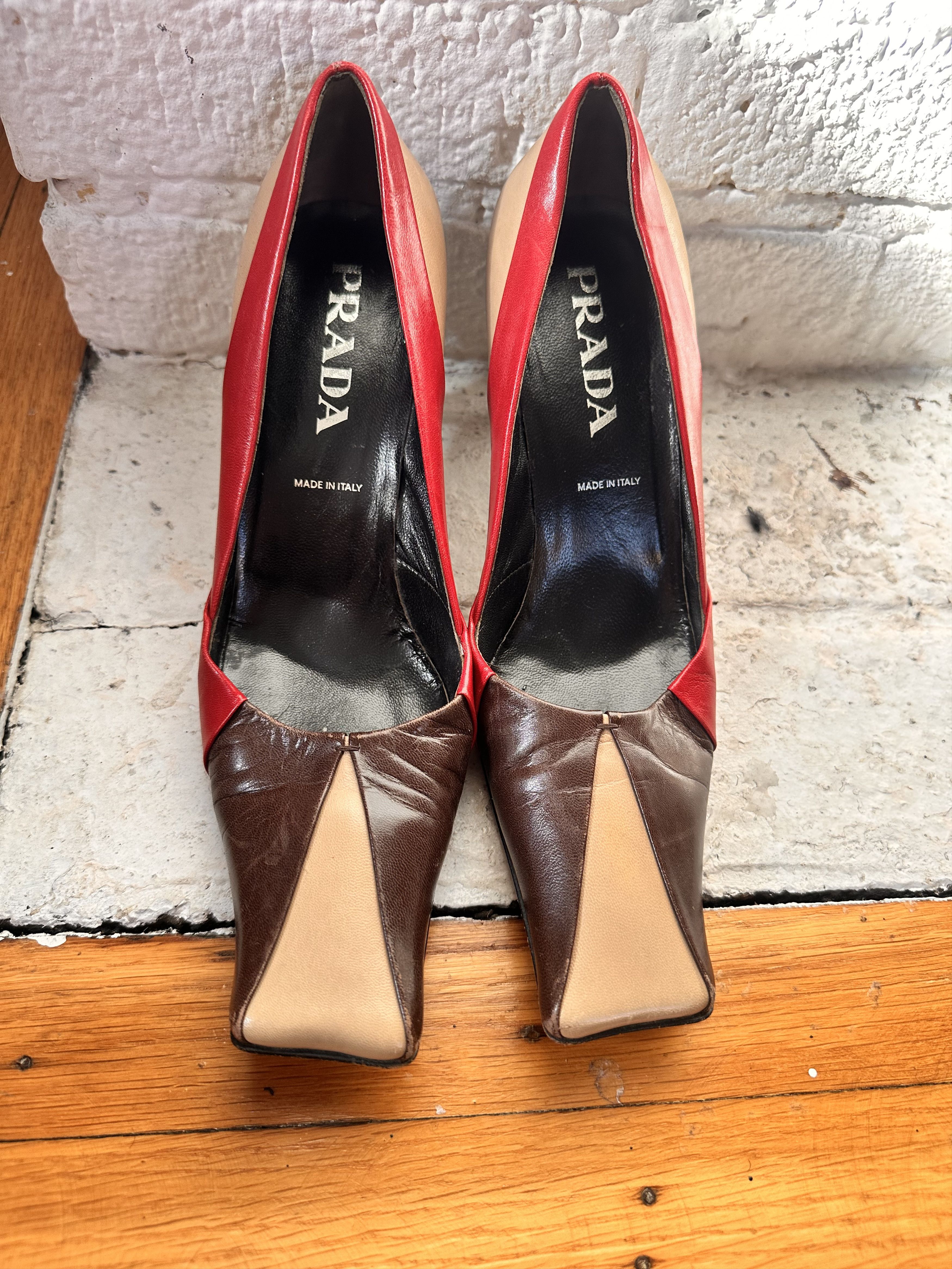 Prada VINTAGE PRADA BROWN RED SQUARED TOE HEELS _ 7.5 US Size US 7.5 / IT 37.5 - 1 Thumbnail