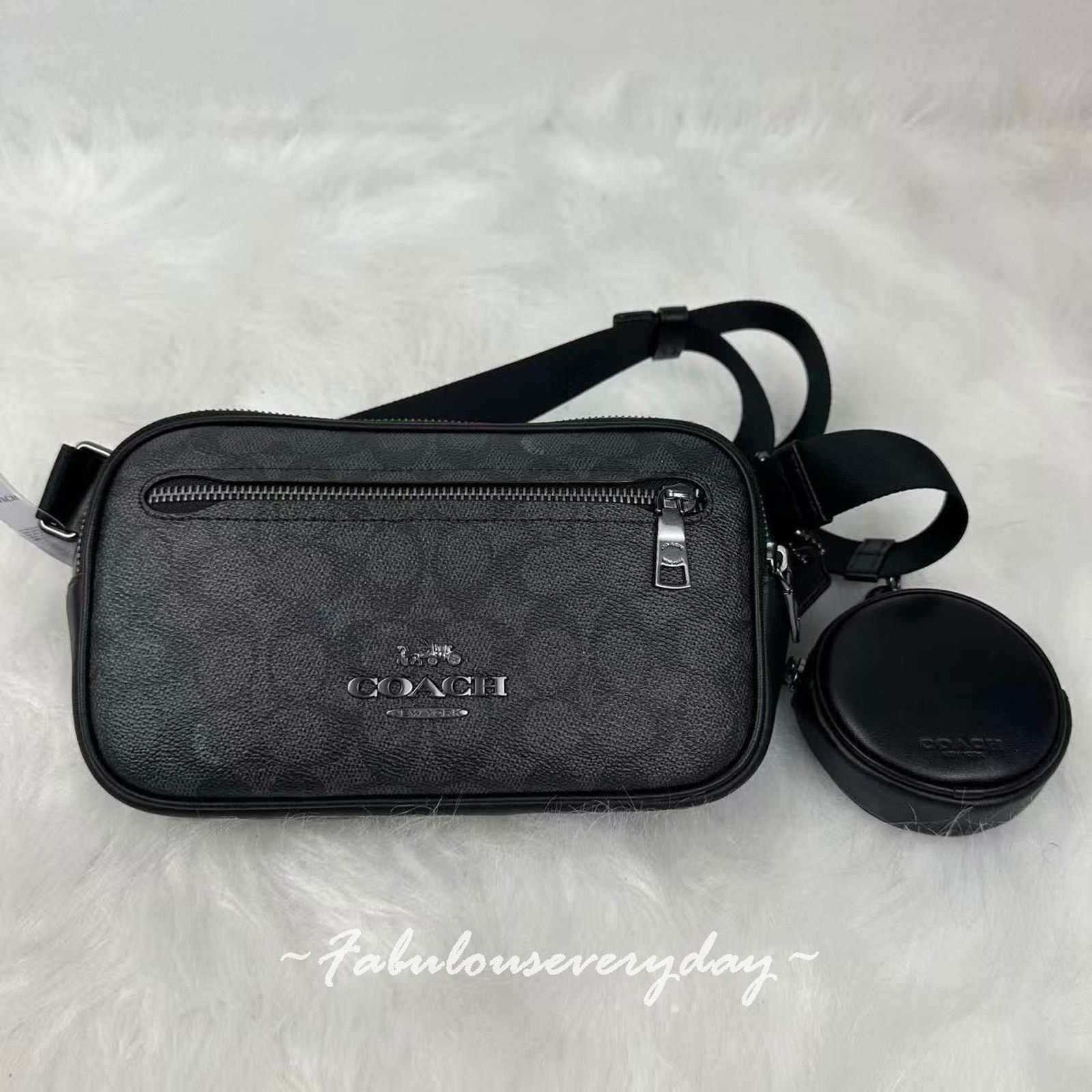 Coach Coach Men's Elias Belt Signature Canvas/QB/Charcoal/Black Size ONE SIZE - 1 Thumbnail