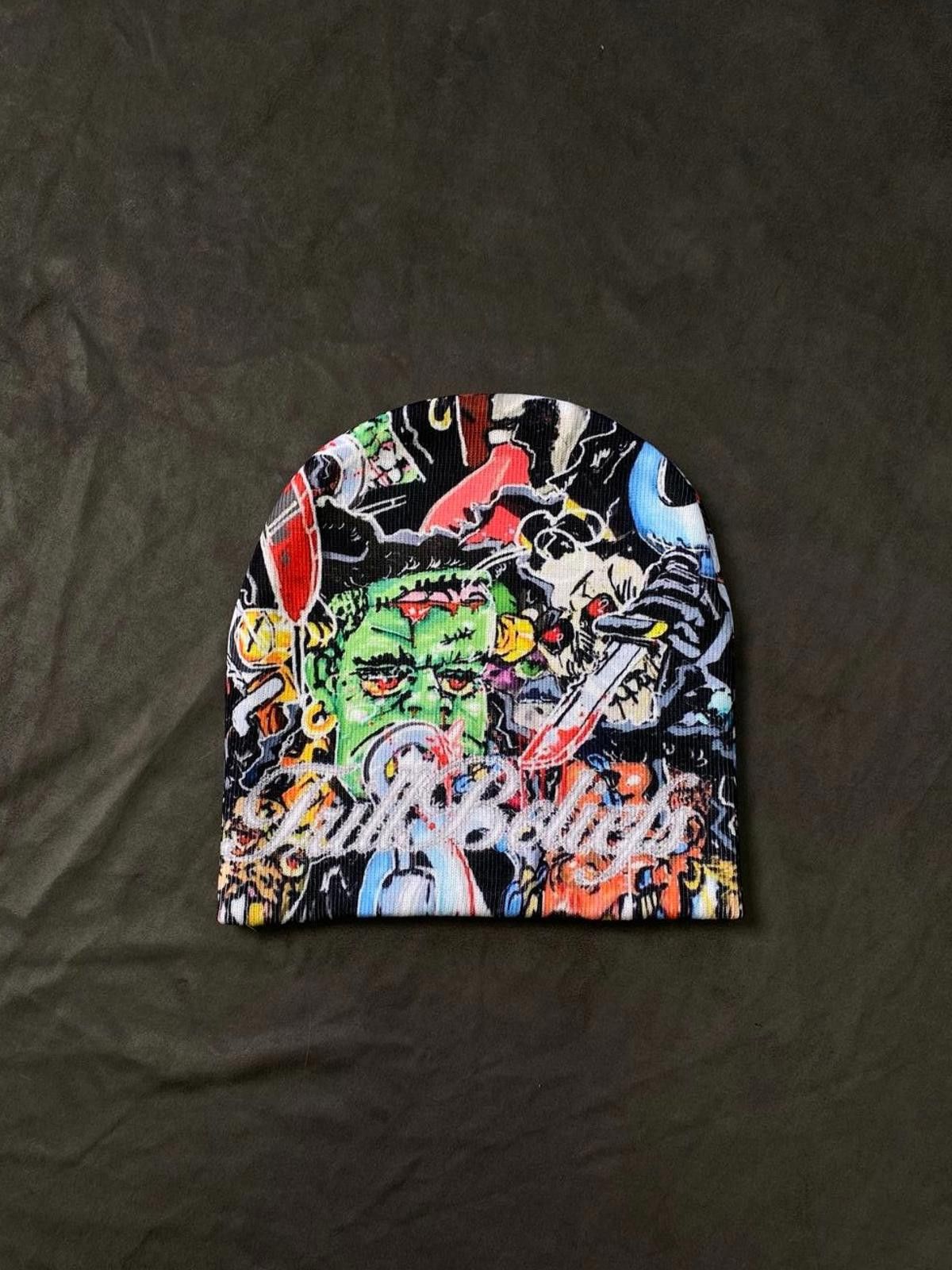 Japanese Brand Frankenstein Graffiti Graphic kull No Cuff Knit Beanie Hat Size ONE SIZE - 1 Thumbnail