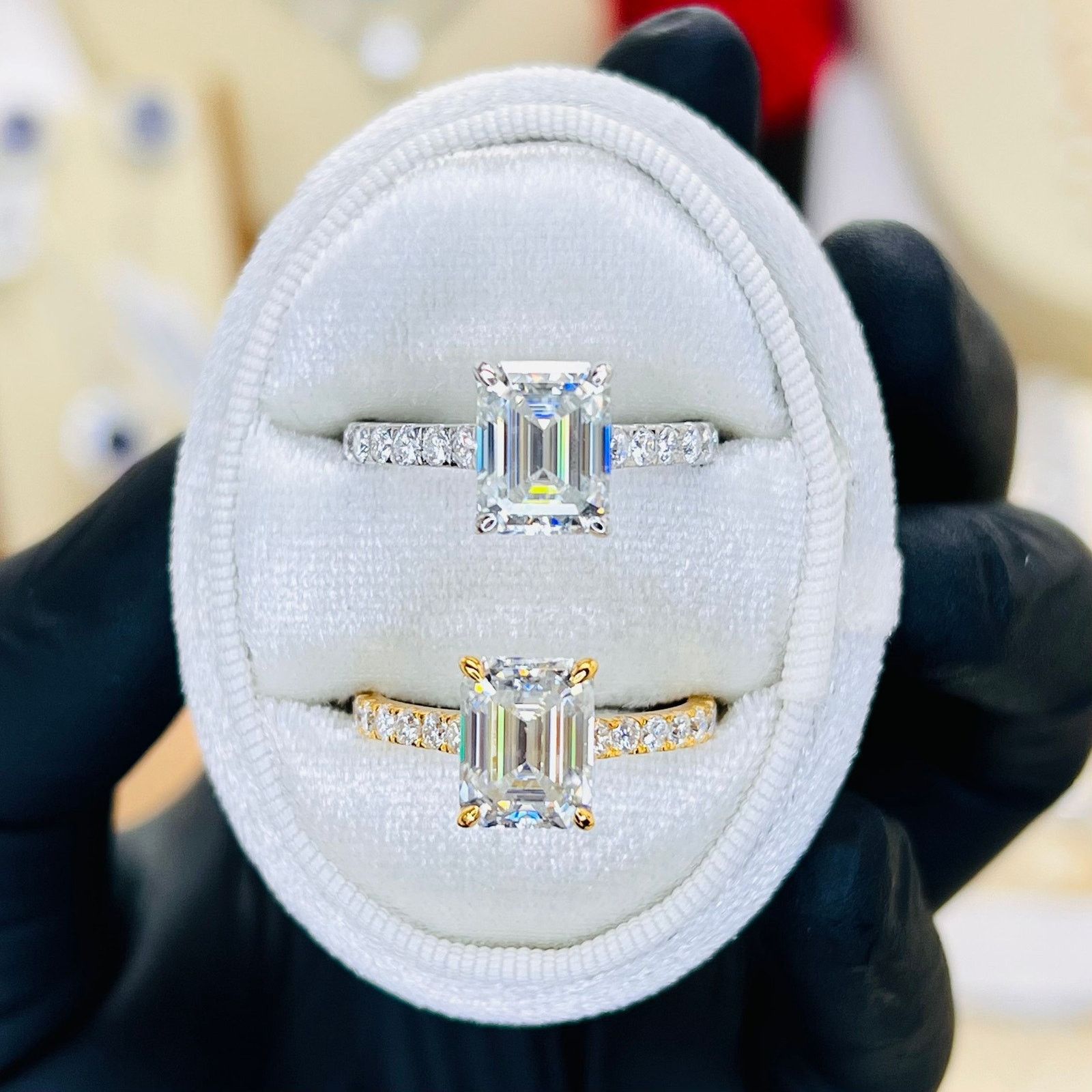 Other 3.42ctw Emerald Cut Moissanite Pavé Engagement Ring Size ONE SIZE - 1 Thumbnail