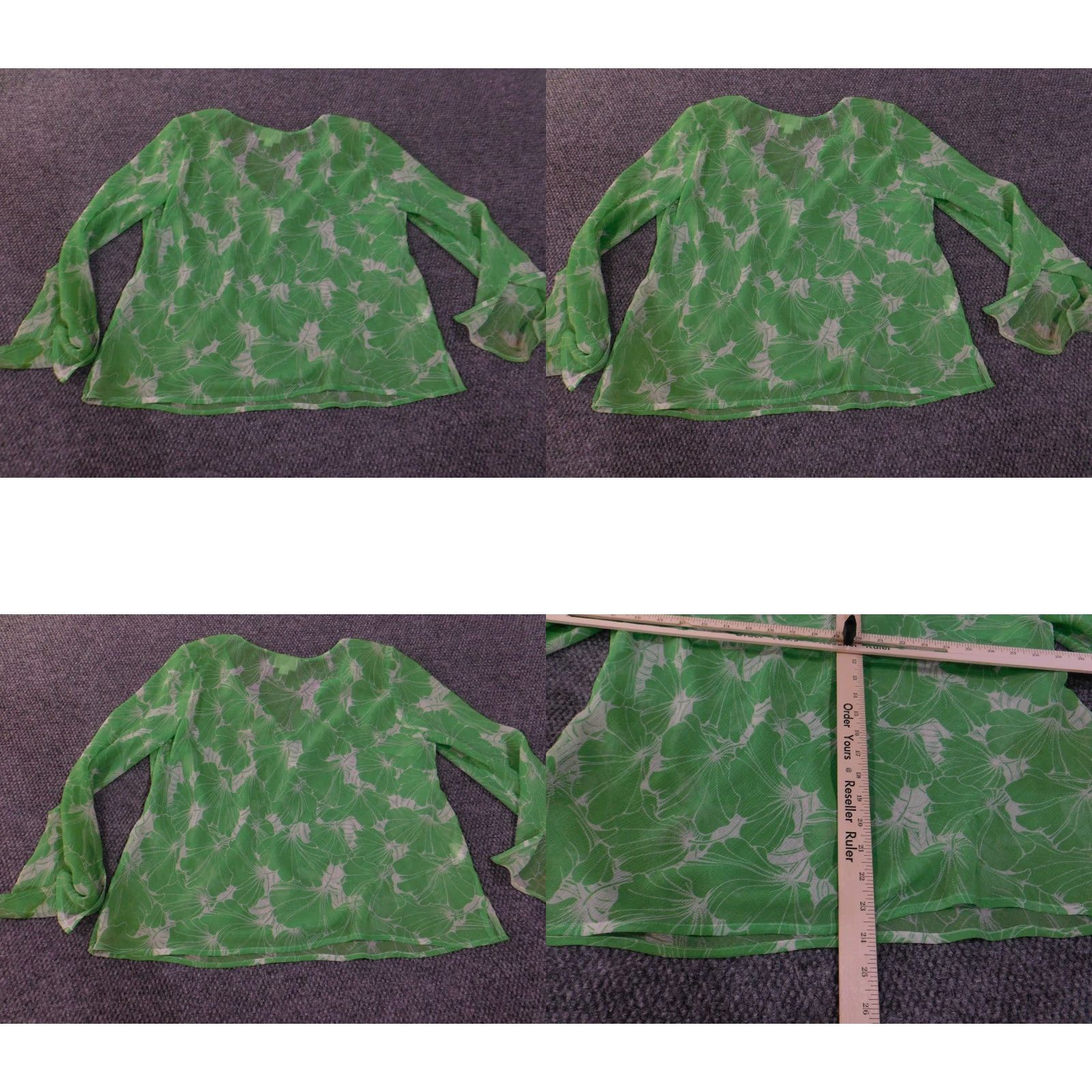 Ann Taylor Loft Blouse XL Green Floral V-Neck Long Sleeve Pullover Lightweight Womens Knit Polyester Casual Ann Taylor Loft Size XL / US 12-14 / IT 48-50 - 9 Thumbnail